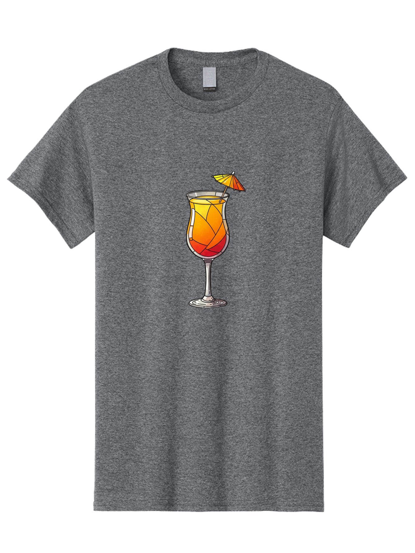 Cocktail-1 Men'S Graphic Tee, 100% Cotton, Comfortable Casual Summer Wear, Machine Washable, Tequila Sunrise Cocktail, Layered Drink, Orange And Red Hues, Umbrella Decoration, Stained Glass Effect, Glassware, Refreshing Beverages, Bab761 11