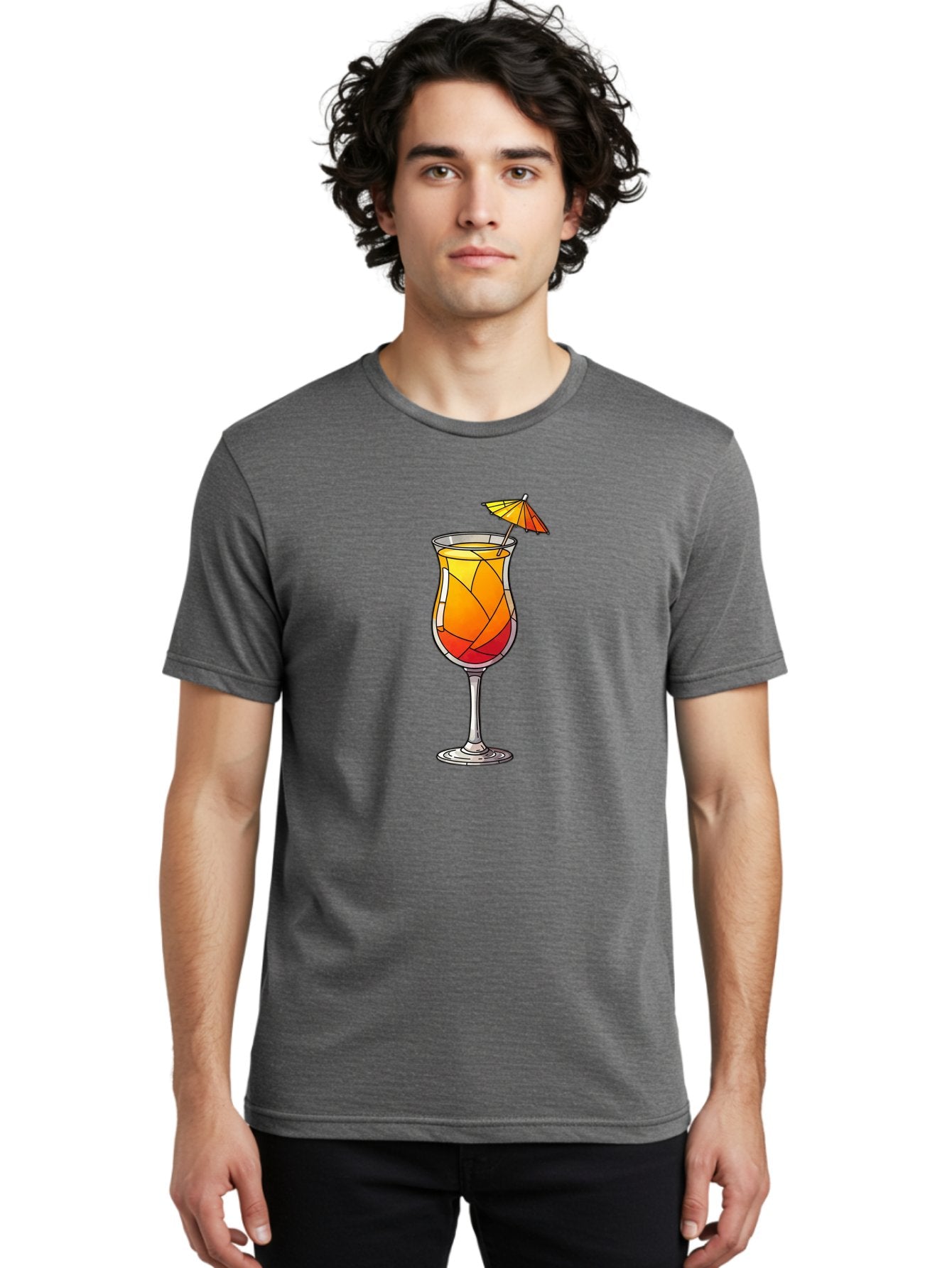 Cocktail-1 Men'S Graphic Tee, 100% Cotton, Comfortable Casual Summer Wear, Machine Washable, Tequila Sunrise Cocktail, Layered Drink, Orange And Red Hues, Umbrella Decoration, Stained Glass Effect, Glassware, Refreshing Beverages, Bab761 27