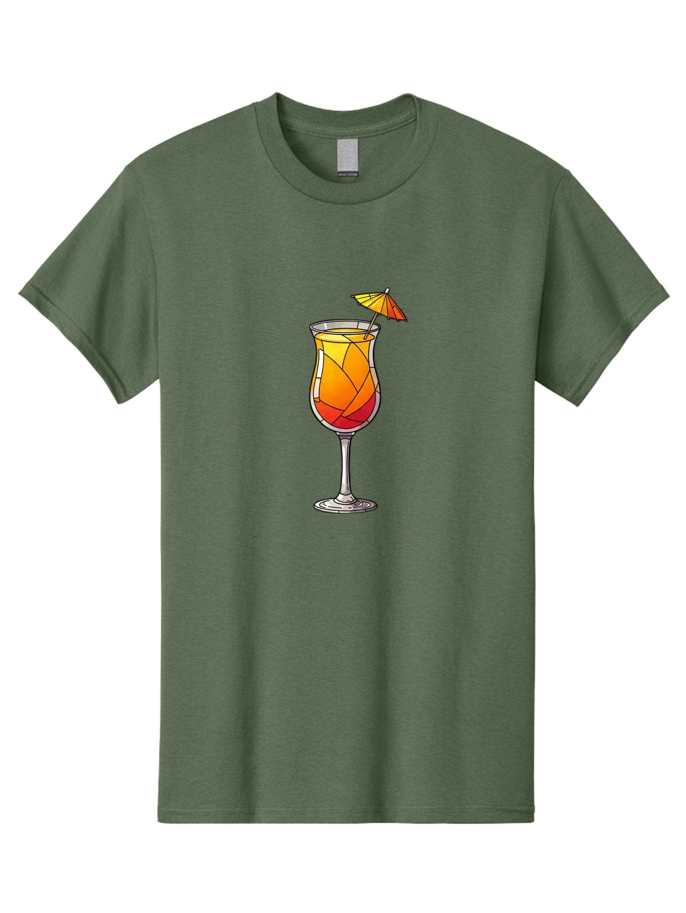 Cocktail-1 Men'S Graphic Tee, 100% Cotton, Comfortable Casual Summer Wear, Machine Washable, Tequila Sunrise Cocktail, Layered Drink, Orange And Red Hues, Umbrella Decoration, Stained Glass Effect, Glassware, Refreshing Beverages, Bab761 14