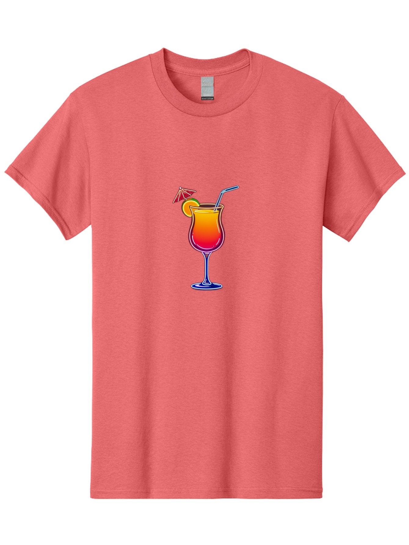 Cocktail-Glass-1 Men'S Graphic Tee, 100% Cotton, Comfortable Casual Summer Wear, Machine Washable, Colorful Cocktail, Gradient Drink, Wine Glass, Orange Slice Garnish, Straw, Umbrella, Vibrant Colors, Refreshing Beverage, Summer Drink, Bab763