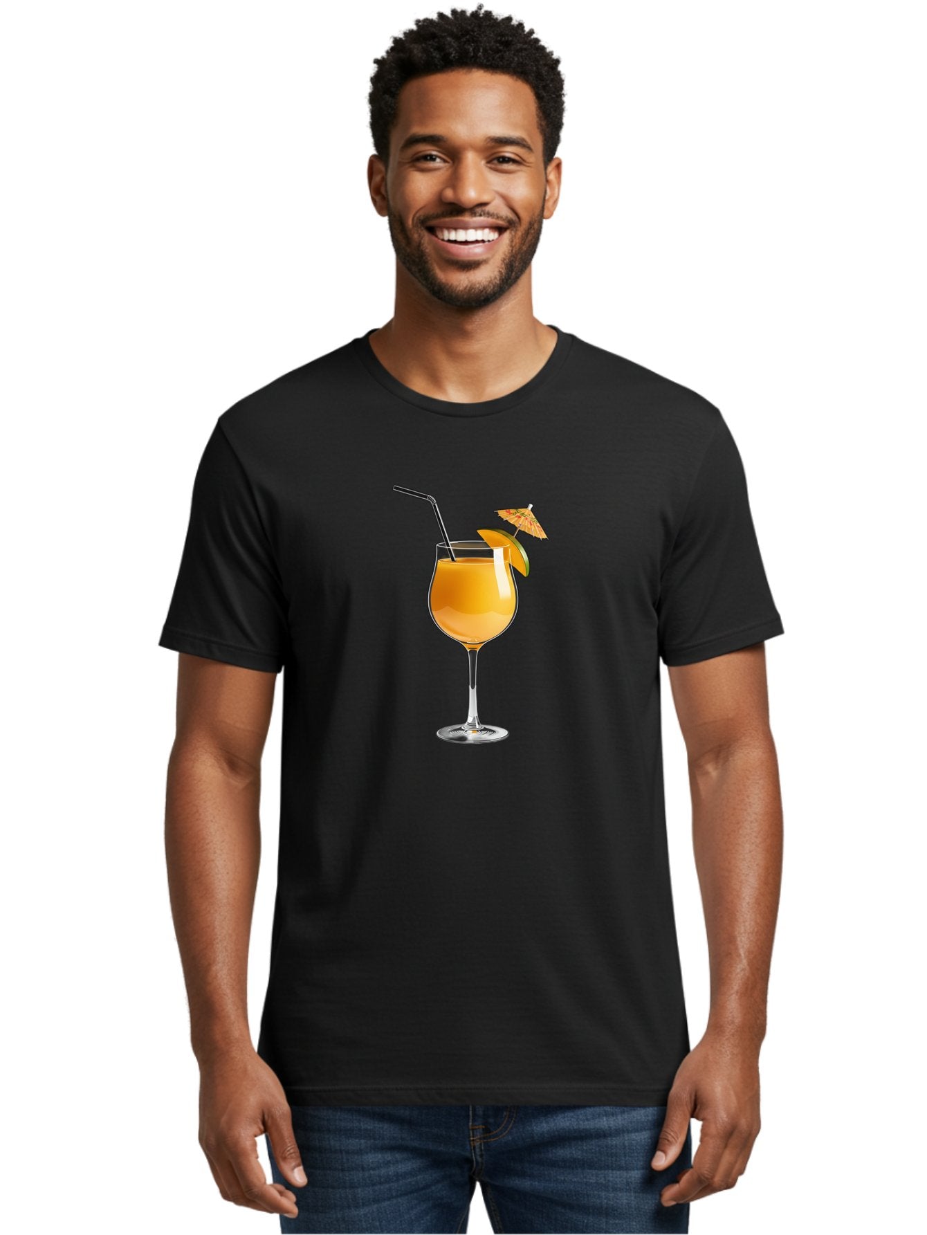 Cocktail-Glass Men'S Graphic Tee, 100% Cotton, Comfortable Casual Summer Wear, Machine Washable, Orange Cocktail, Refreshing Drink, Summer Beverage, Citrus Flavor, Tall Glass, Elegant Stemware, Metal Straw, Paper Umbrella, Orange Slice, Bab764 22