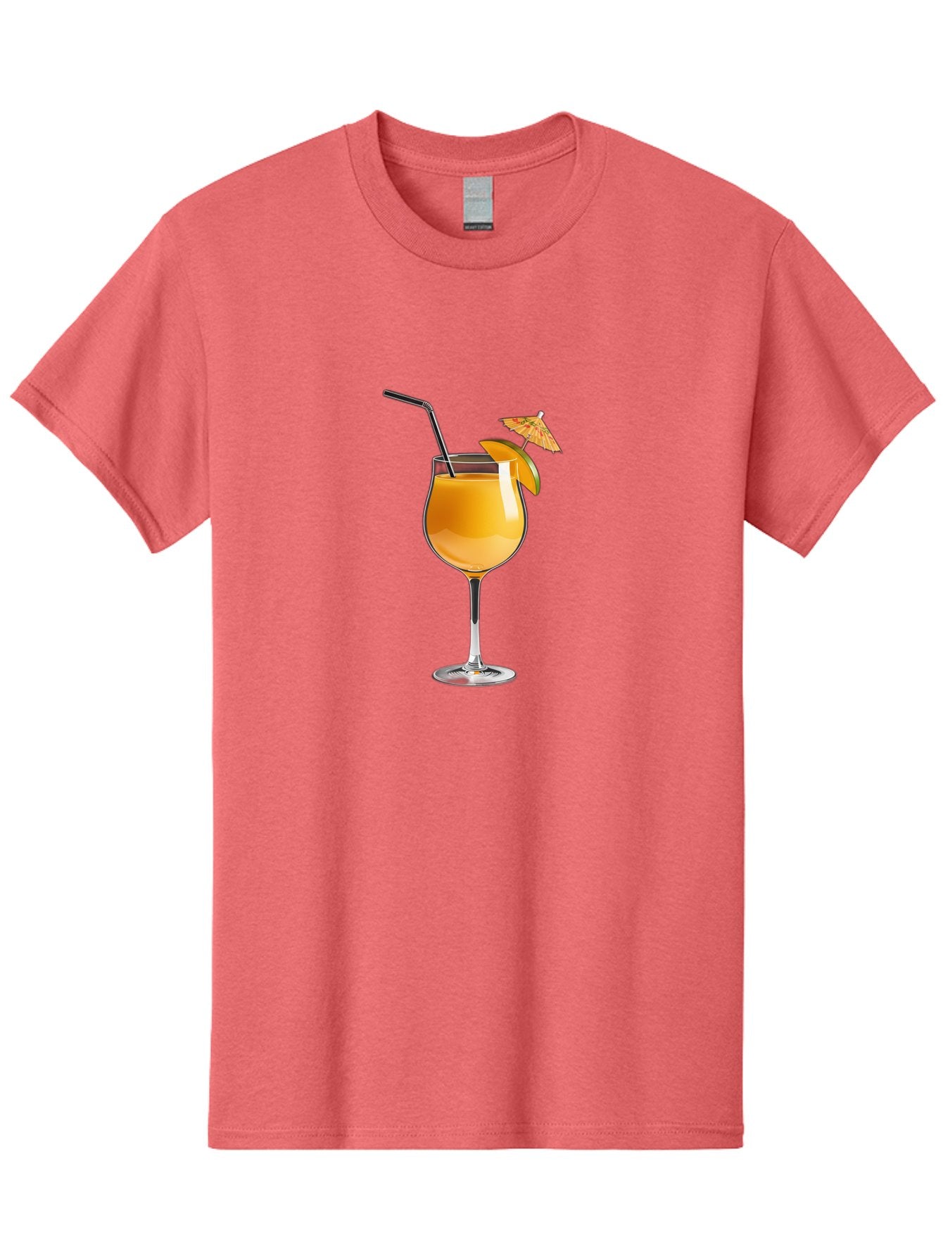 Cocktail-Glass Men'S Graphic Tee, 100% Cotton, Comfortable Casual Summer Wear, Machine Washable, Orange Cocktail, Refreshing Drink, Summer Beverage, Citrus Flavor, Tall Glass, Elegant Stemware, Metal Straw, Paper Umbrella, Orange Slice, Bab764