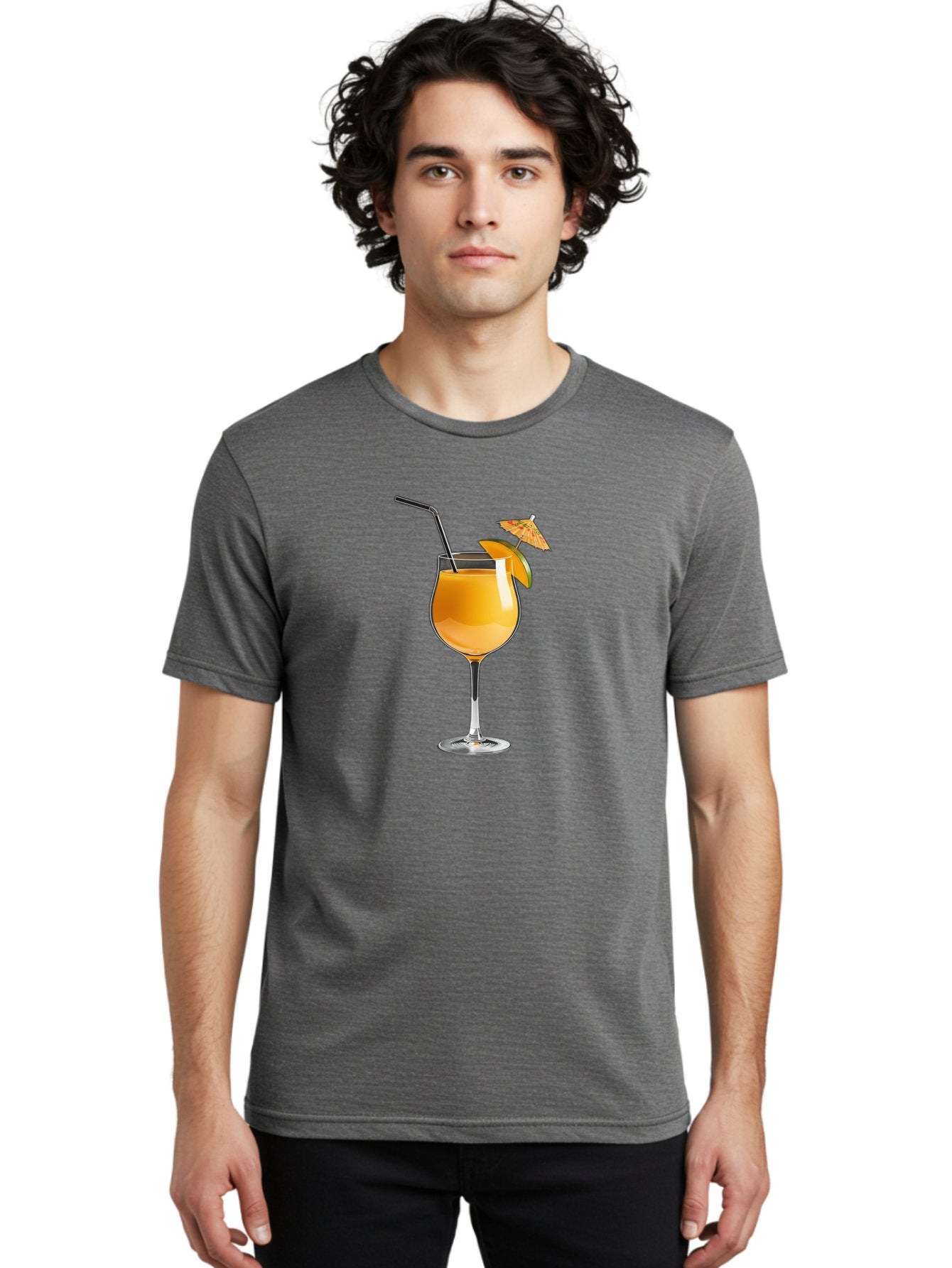 Cocktail-Glass Men'S Graphic Tee, 100% Cotton, Comfortable Casual Summer Wear, Machine Washable, Orange Cocktail, Refreshing Drink, Summer Beverage, Citrus Flavor, Tall Glass, Elegant Stemware, Metal Straw, Paper Umbrella, Orange Slice, Bab764 25
