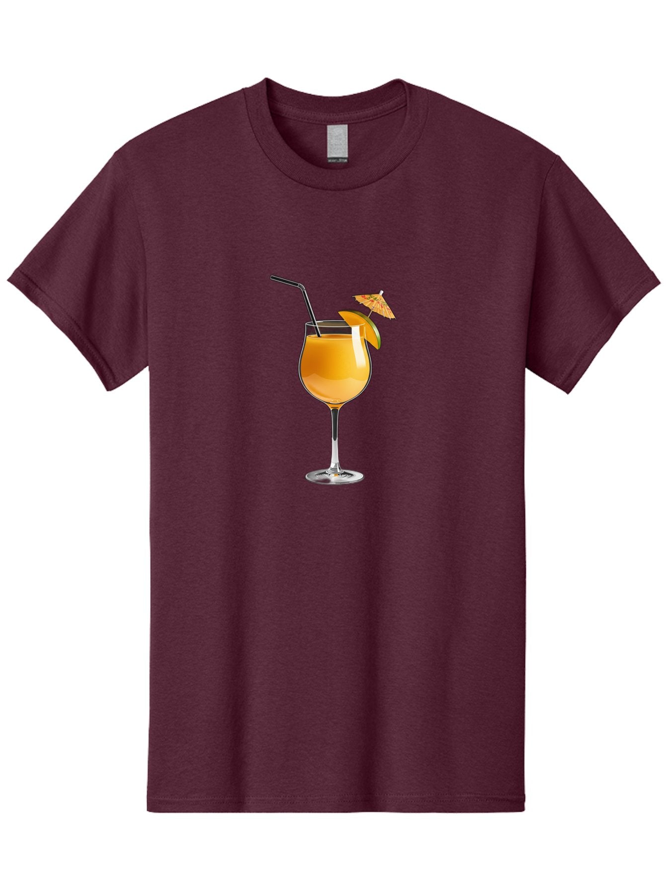 Cocktail-Glass Men'S Graphic Tee, 100% Cotton, Comfortable Casual Summer Wear, Machine Washable, Orange Cocktail, Refreshing Drink, Summer Beverage, Citrus Flavor, Tall Glass, Elegant Stemware, Metal Straw, Paper Umbrella, Orange Slice, Bab764 7