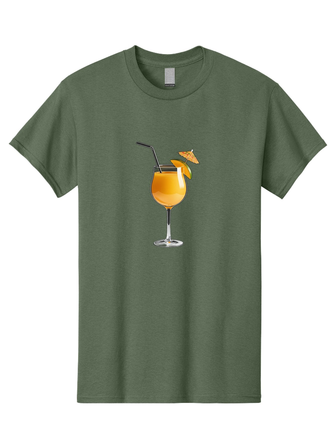 Cocktail-Glass Men'S Graphic Tee, 100% Cotton, Comfortable Casual Summer Wear, Machine Washable, Orange Cocktail, Refreshing Drink, Summer Beverage, Citrus Flavor, Tall Glass, Elegant Stemware, Metal Straw, Paper Umbrella, Orange Slice, Bab764 12