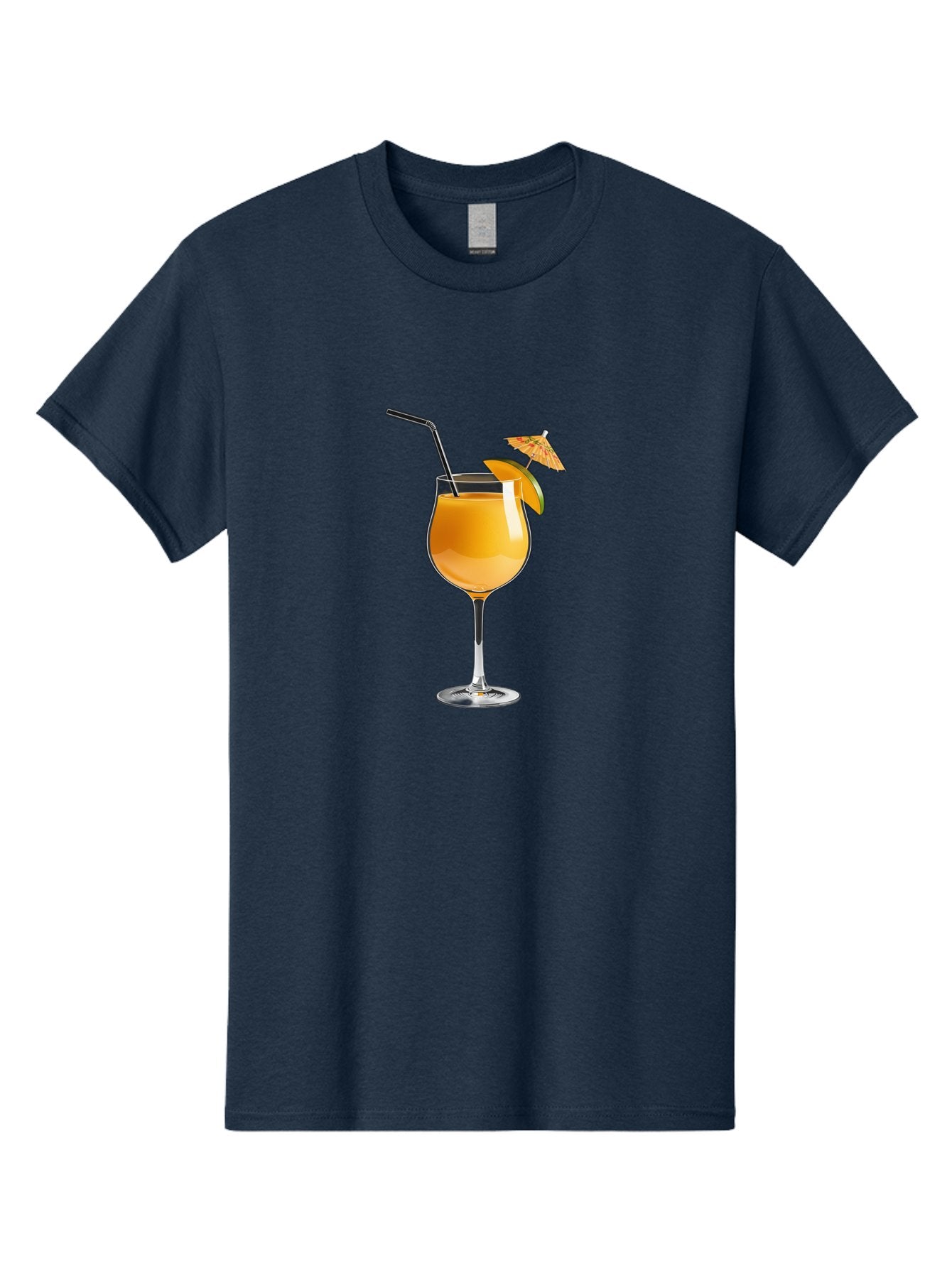 Cocktail-Glass Men'S Graphic Tee, 100% Cotton, Comfortable Casual Summer Wear, Machine Washable, Orange Cocktail, Refreshing Drink, Summer Beverage, Citrus Flavor, Tall Glass, Elegant Stemware, Metal Straw, Paper Umbrella, Orange Slice, Bab764 4