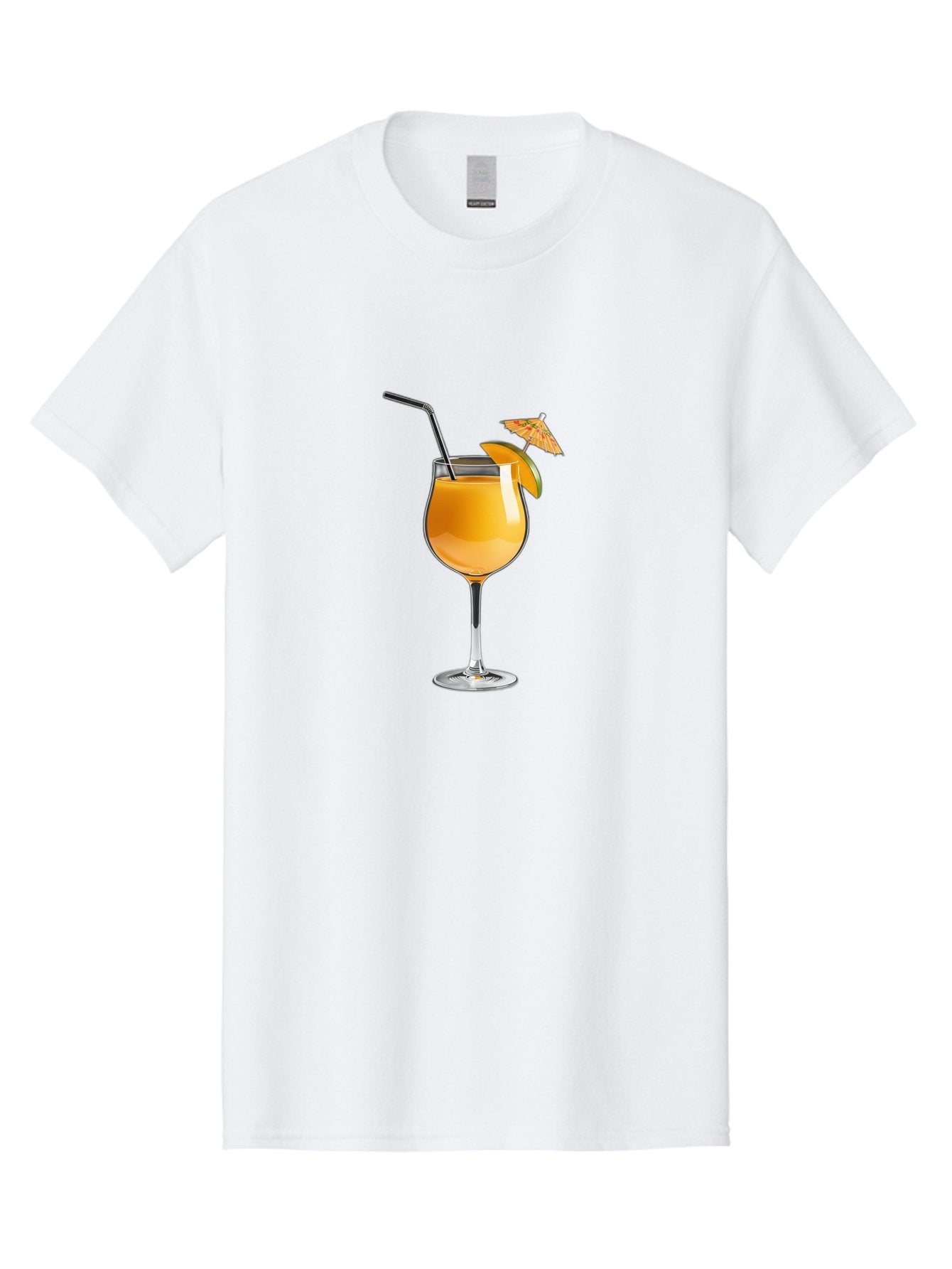 Cocktail-Glass Men'S Graphic Tee, 100% Cotton, Comfortable Casual Summer Wear, Machine Washable, Orange Cocktail, Refreshing Drink, Summer Beverage, Citrus Flavor, Tall Glass, Elegant Stemware, Metal Straw, Paper Umbrella, Orange Slice, Bab764