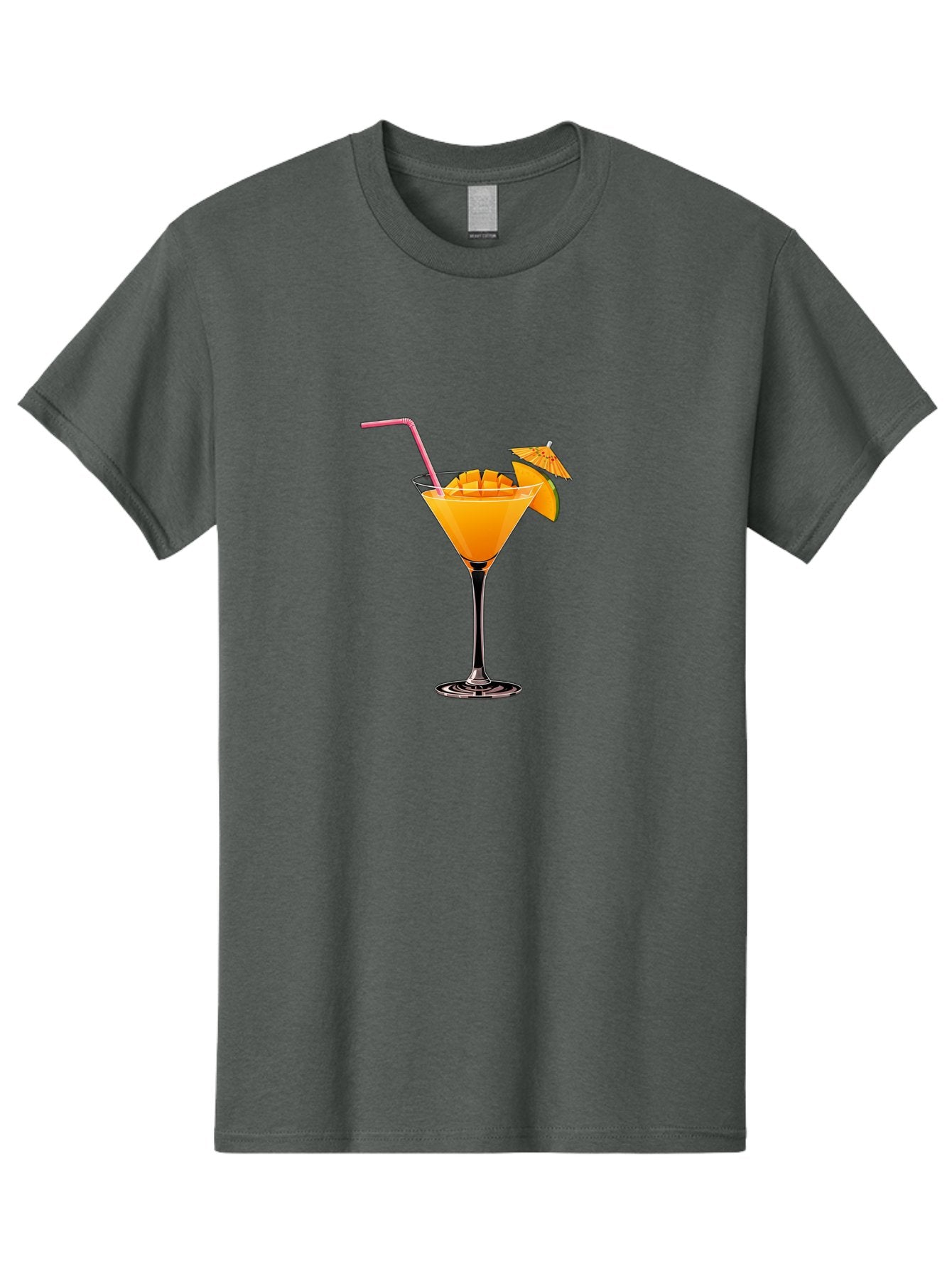 Cocktail-With-Umbrella Men'S Graphic Tee, 100% Cotton, Comfortable Casual Summer Wear, Machine Washable, Martini Glass, Orange Cocktail, Straw, Umbrella, Orange Slice, Summer Drink, Refreshing Beverage, Citrus Flavor, Cocktail Hour, Happy Hour Bab765 9
