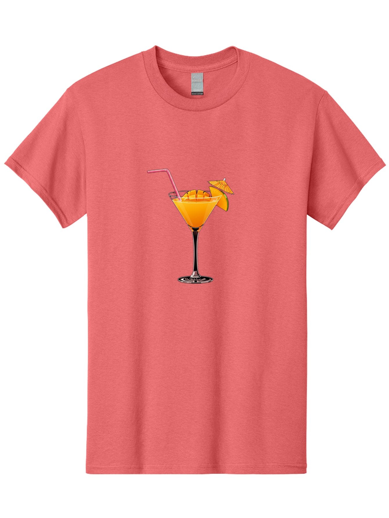 Cocktail-With-Umbrella Men'S Graphic Tee, 100% Cotton, Comfortable Casual Summer Wear, Machine Washable, Martini Glass, Orange Cocktail, Straw, Umbrella, Orange Slice, Summer Drink, Refreshing Beverage, Citrus Flavor, Cocktail Hour, Happy Hour Bab765 7