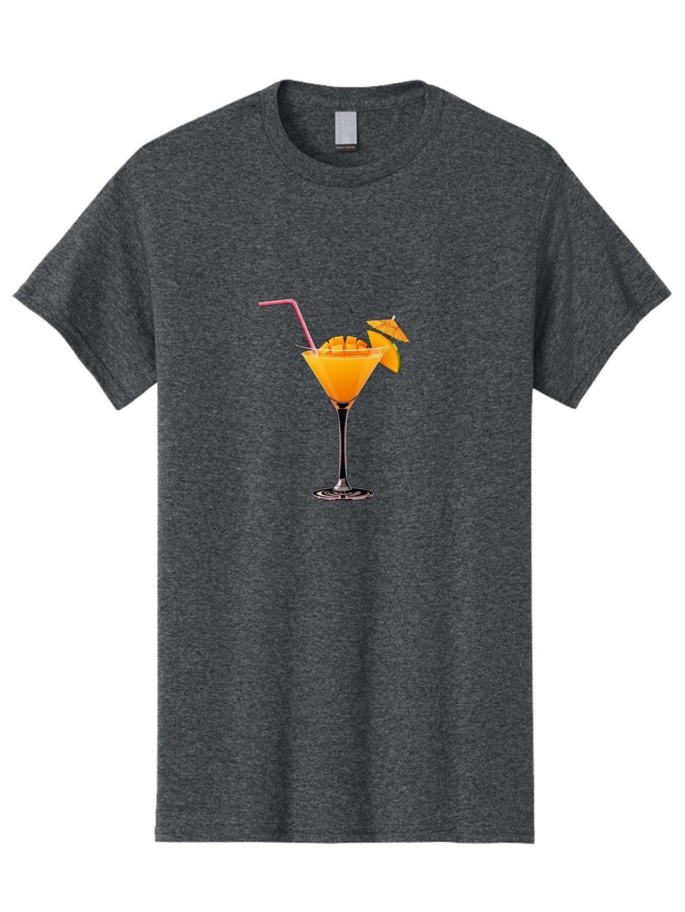 Cocktail-With-Umbrella Men'S Graphic Tee, 100% Cotton, Comfortable Casual Summer Wear, Machine Washable, Martini Glass, Orange Cocktail, Straw, Umbrella, Orange Slice, Summer Drink, Refreshing Beverage, Citrus Flavor, Cocktail Hour, Happy Hour Bab765