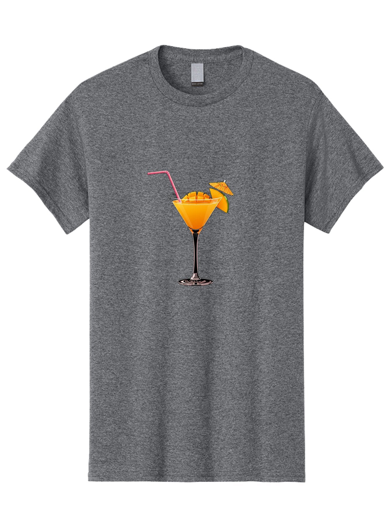Cocktail-With-Umbrella Men'S Graphic Tee, 100% Cotton, Comfortable Casual Summer Wear, Machine Washable, Martini Glass, Orange Cocktail, Straw, Umbrella, Orange Slice, Summer Drink, Refreshing Beverage, Citrus Flavor, Cocktail Hour, Happy Hour Bab765 11