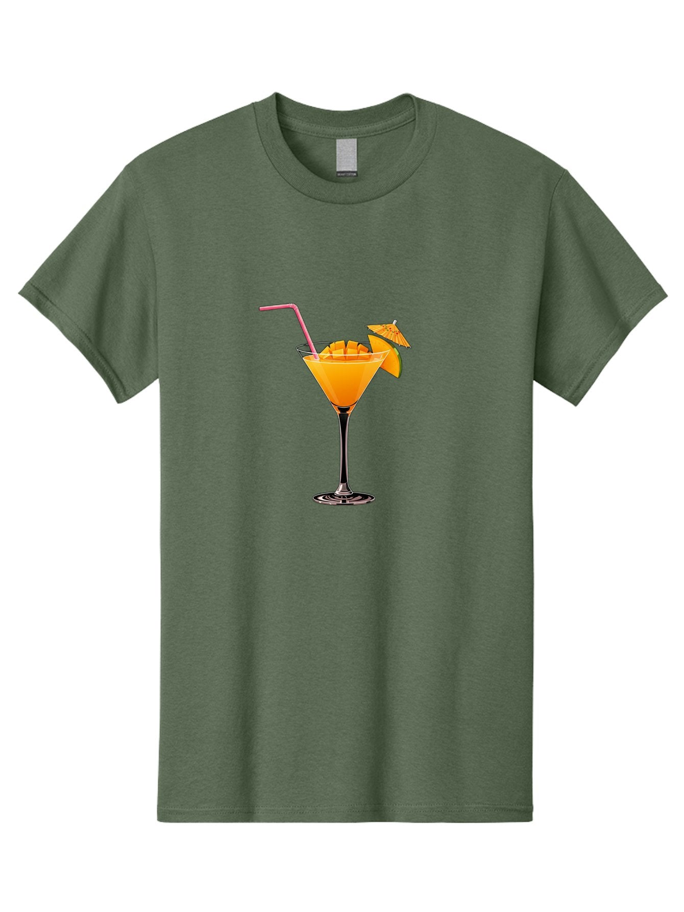 Cocktail-With-Umbrella Men'S Graphic Tee, 100% Cotton, Comfortable Casual Summer Wear, Machine Washable, Martini Glass, Orange Cocktail, Straw, Umbrella, Orange Slice, Summer Drink, Refreshing Beverage, Citrus Flavor, Cocktail Hour, Happy Hour Bab765 14