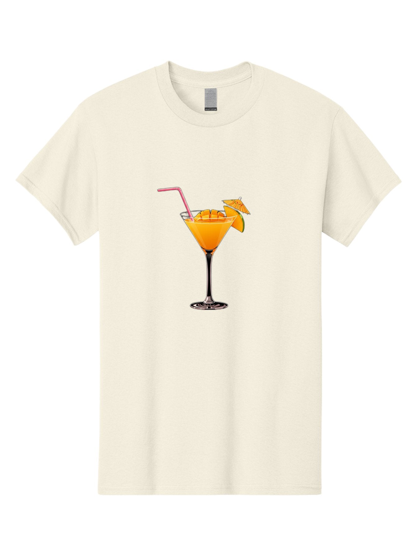 Cocktail-With-Umbrella Men'S Graphic Tee, 100% Cotton, Comfortable Casual Summer Wear, Machine Washable, Martini Glass, Orange Cocktail, Straw, Umbrella, Orange Slice, Summer Drink, Refreshing Beverage, Citrus Flavor, Cocktail Hour, Happy Hour Bab765 6