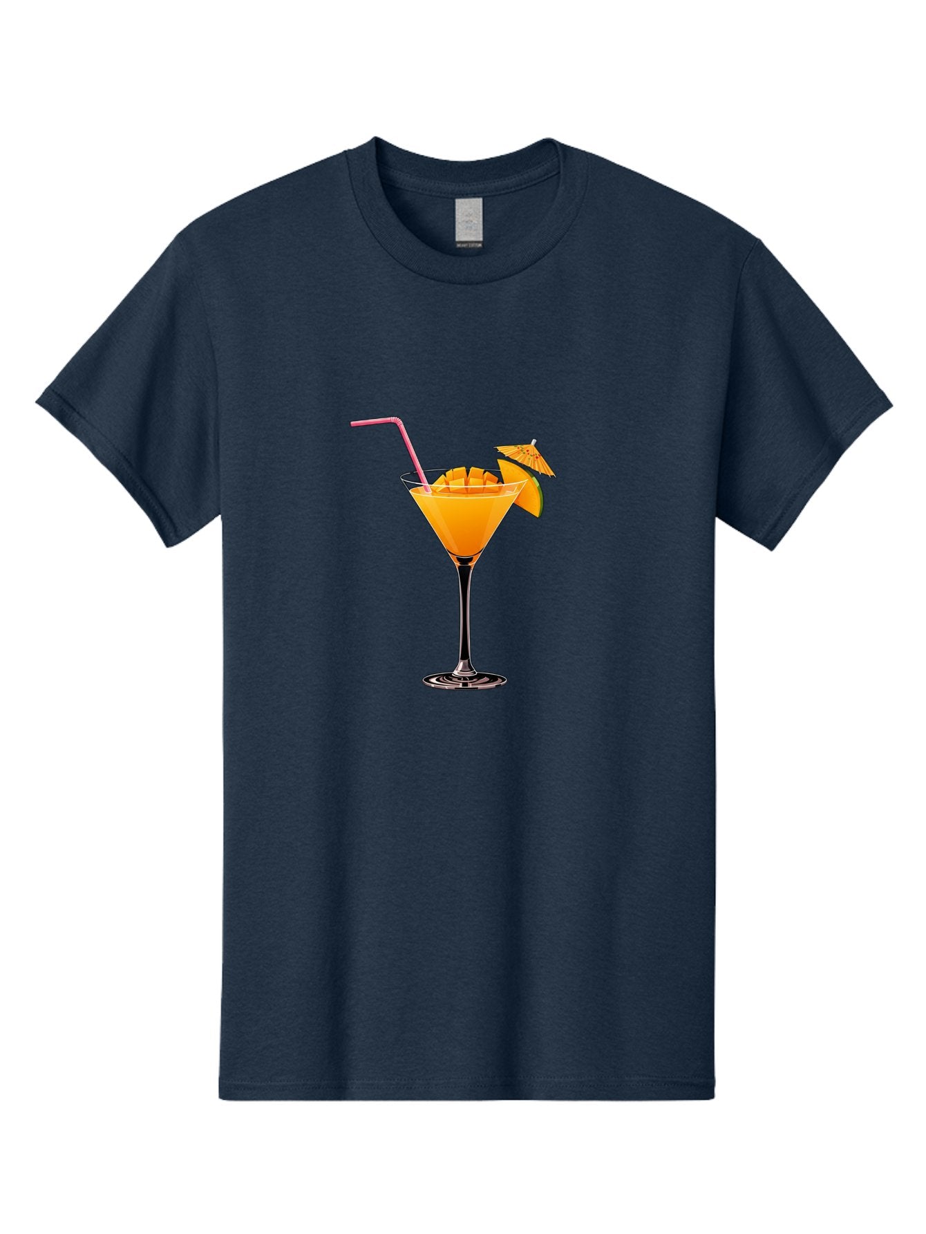 Cocktail-With-Umbrella Men'S Graphic Tee, 100% Cotton, Comfortable Casual Summer Wear, Machine Washable, Martini Glass, Orange Cocktail, Straw, Umbrella, Orange Slice, Summer Drink, Refreshing Beverage, Citrus Flavor, Cocktail Hour, Happy Hour Bab765 5