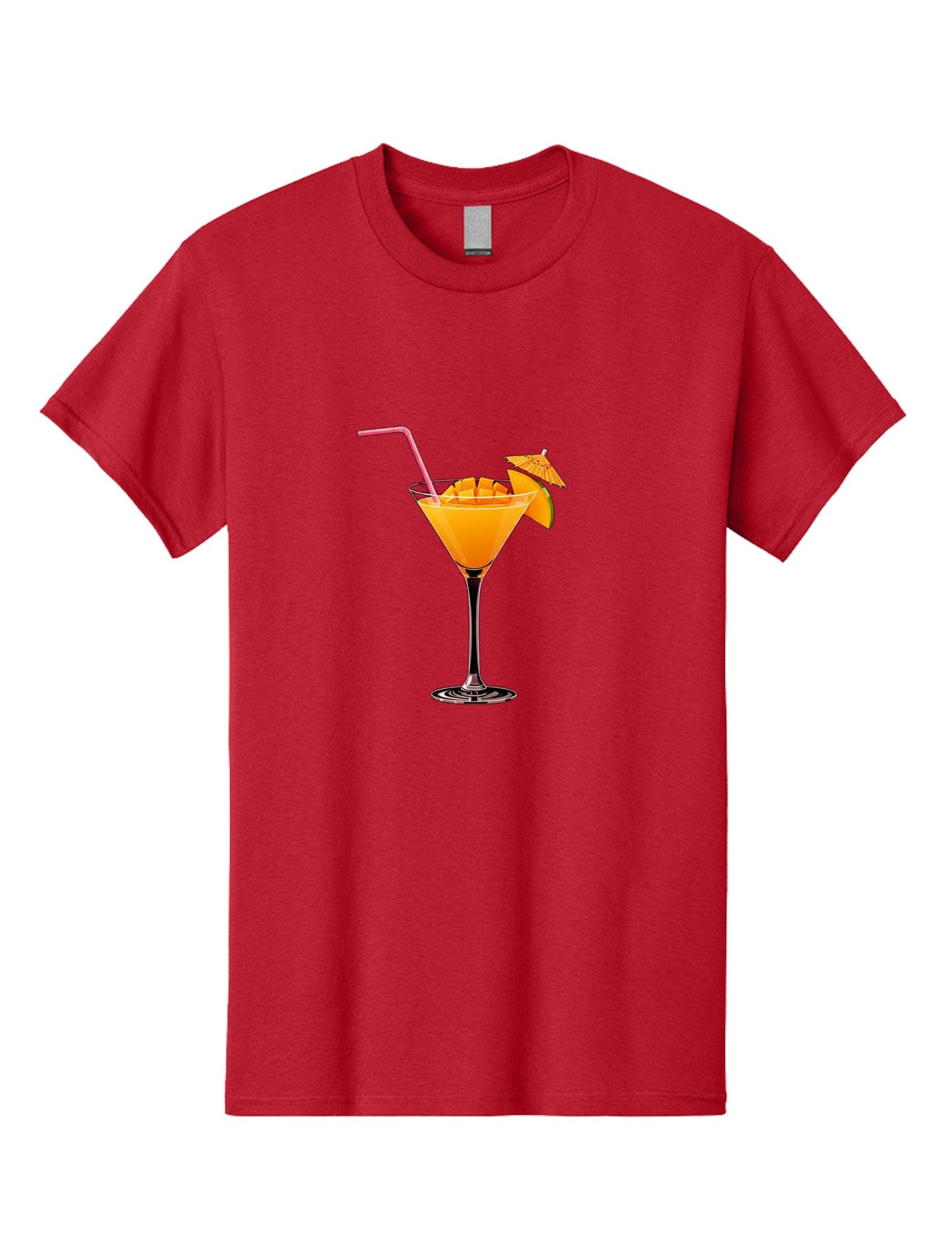 Cocktail-With-Umbrella Men'S Graphic Tee, 100% Cotton, Comfortable Casual Summer Wear, Machine Washable, Martini Glass, Orange Cocktail, Straw, Umbrella, Orange Slice, Summer Drink, Refreshing Beverage, Citrus Flavor, Cocktail Hour, Happy Hour Bab765