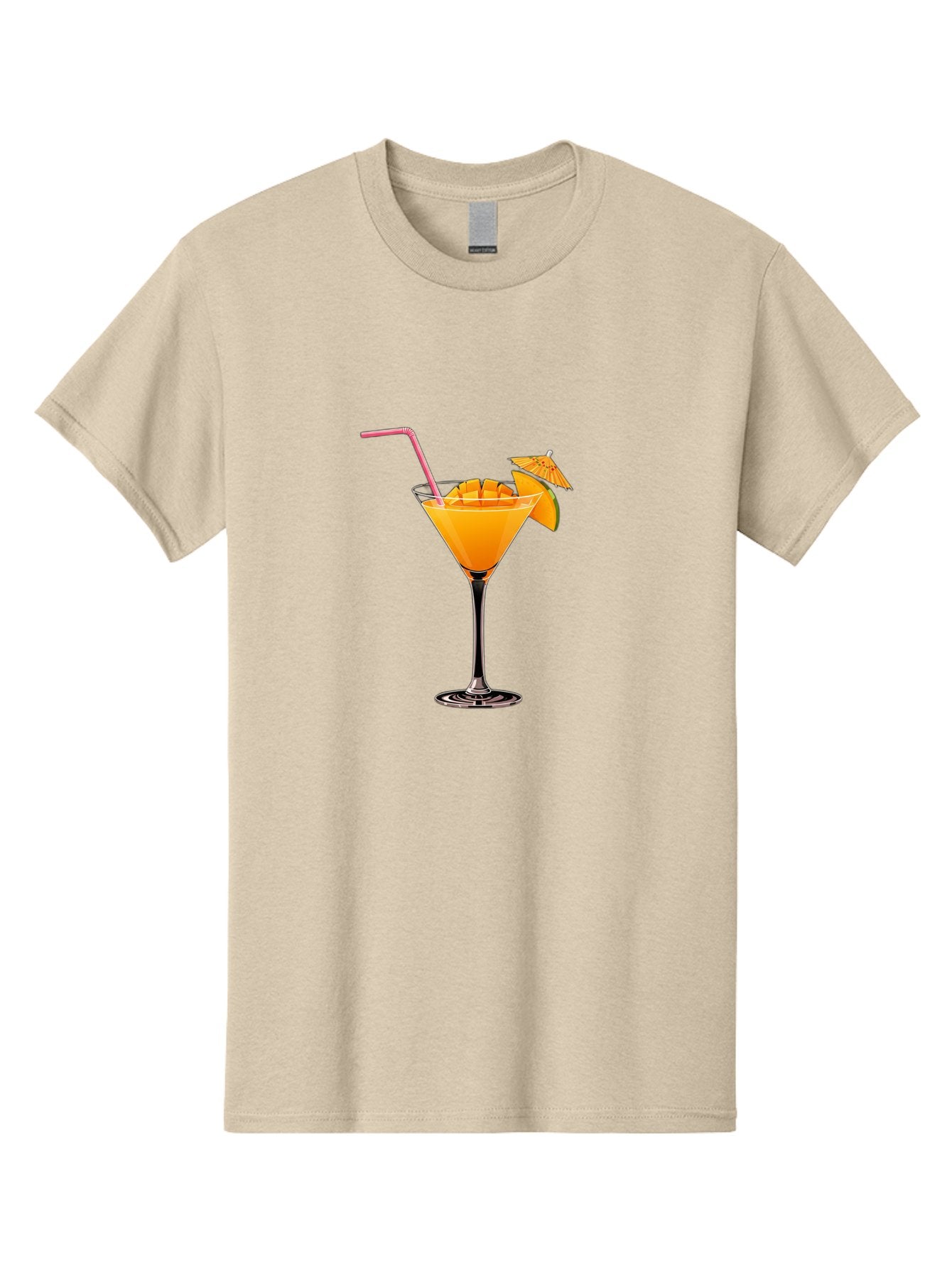 Cocktail-With-Umbrella Men'S Graphic Tee, 100% Cotton, Comfortable Casual Summer Wear, Machine Washable, Martini Glass, Orange Cocktail, Straw, Umbrella, Orange Slice, Summer Drink, Refreshing Beverage, Citrus Flavor, Cocktail Hour, Happy Hour Bab765 3