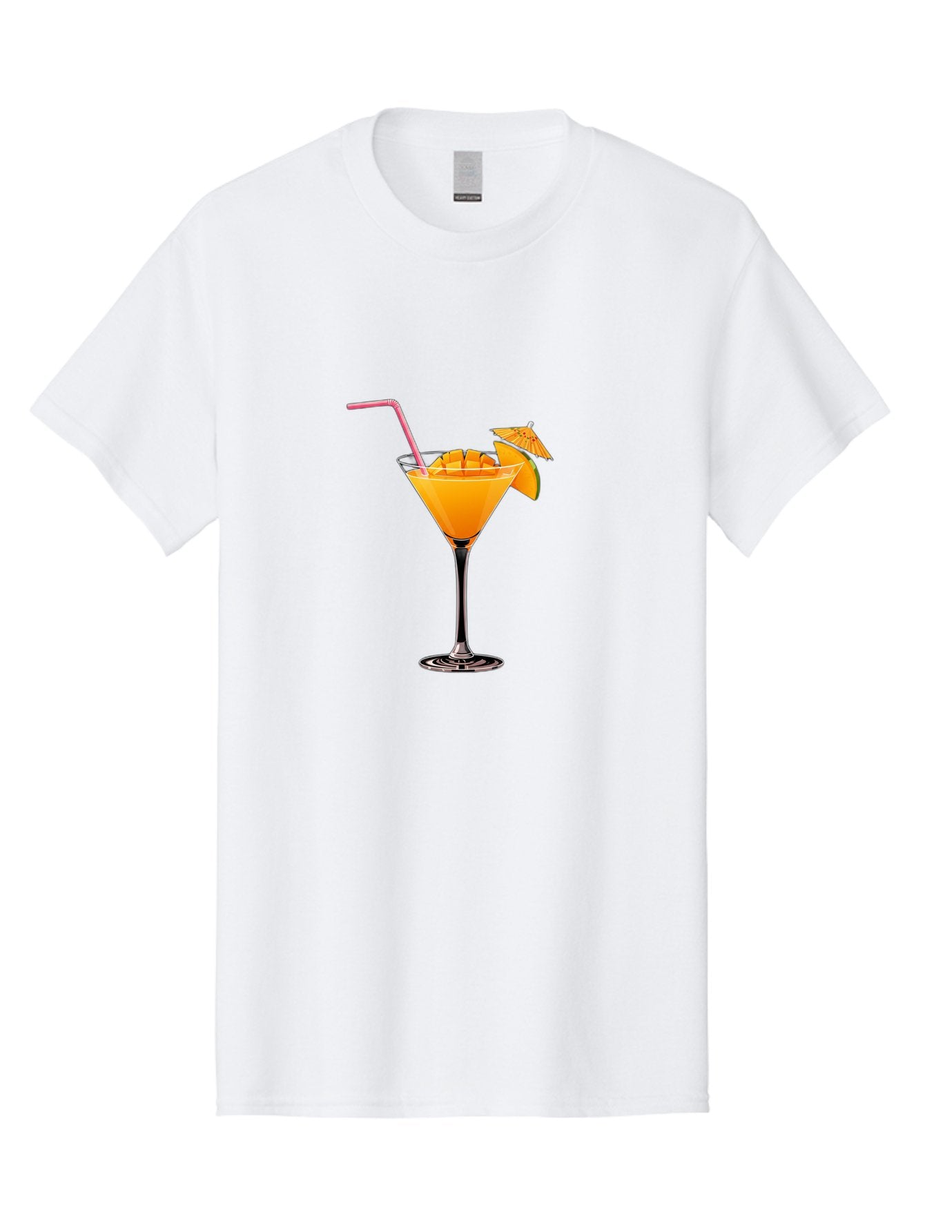 Cocktail-With-Umbrella Men'S Graphic Tee, 100% Cotton, Comfortable Casual Summer Wear, Machine Washable, Martini Glass, Orange Cocktail, Straw, Umbrella, Orange Slice, Summer Drink, Refreshing Beverage, Citrus Flavor, Cocktail Hour, Happy Hour Bab765 13