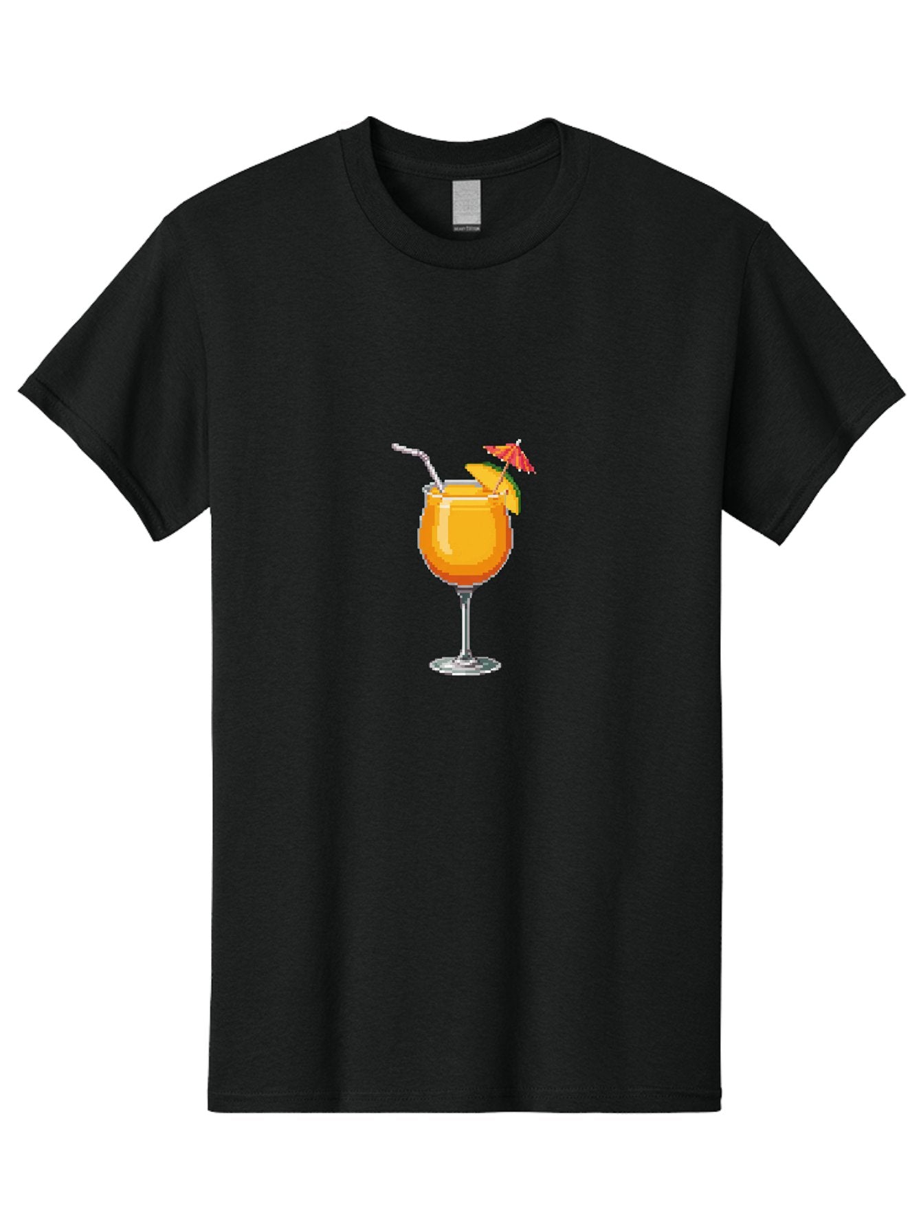 Cocktail Men'S Graphic Tee, 100% Cotton, Comfortable Casual Summer Wear, Machine Washable, Orange Cocktail, Margarita Glass, Garnished Drink, Cocktail Straw, Orange Slice, Red Umbrella, Digital Illustration, Pixel Art Bab766 5