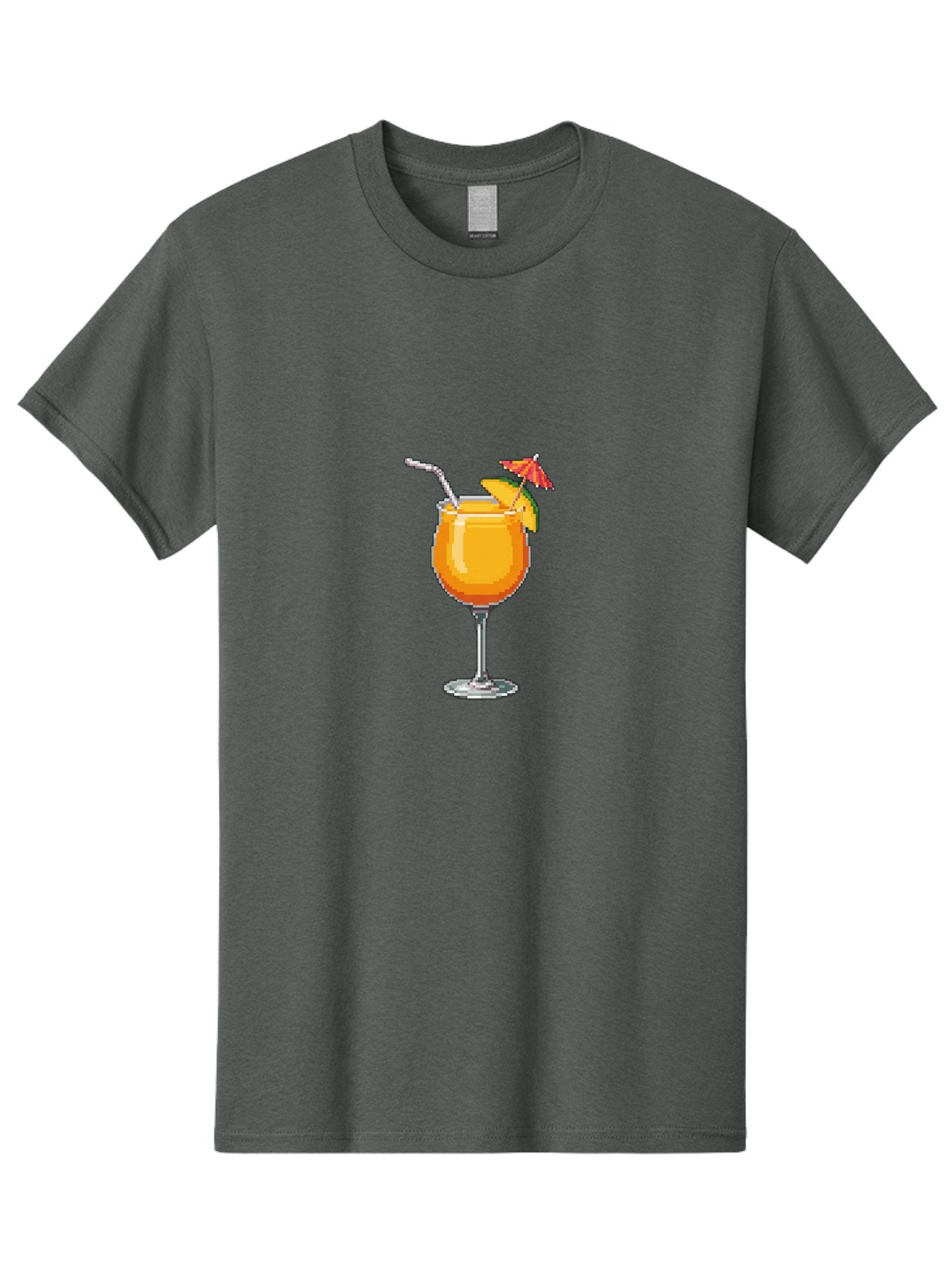 Cocktail Men'S Graphic Tee, 100% Cotton, Comfortable Casual Summer Wear, Machine Washable, Orange Cocktail, Margarita Glass, Garnished Drink, Cocktail Straw, Orange Slice, Red Umbrella, Digital Illustration, Pixel Art Bab766 9