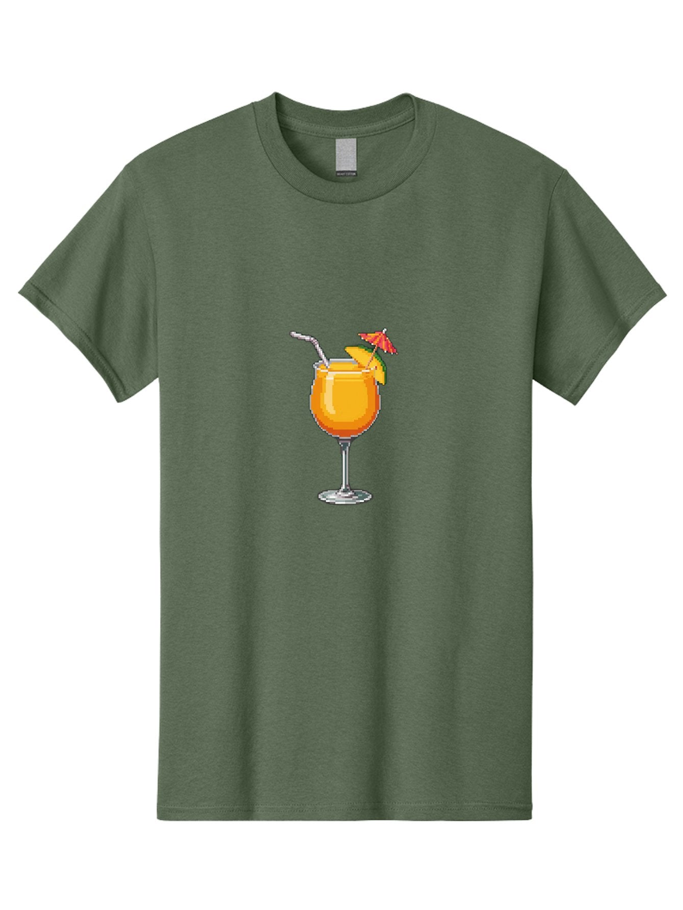 Cocktail Men'S Graphic Tee, 100% Cotton, Comfortable Casual Summer Wear, Machine Washable, Orange Cocktail, Margarita Glass, Garnished Drink, Cocktail Straw, Orange Slice, Red Umbrella, Digital Illustration, Pixel Art Bab766