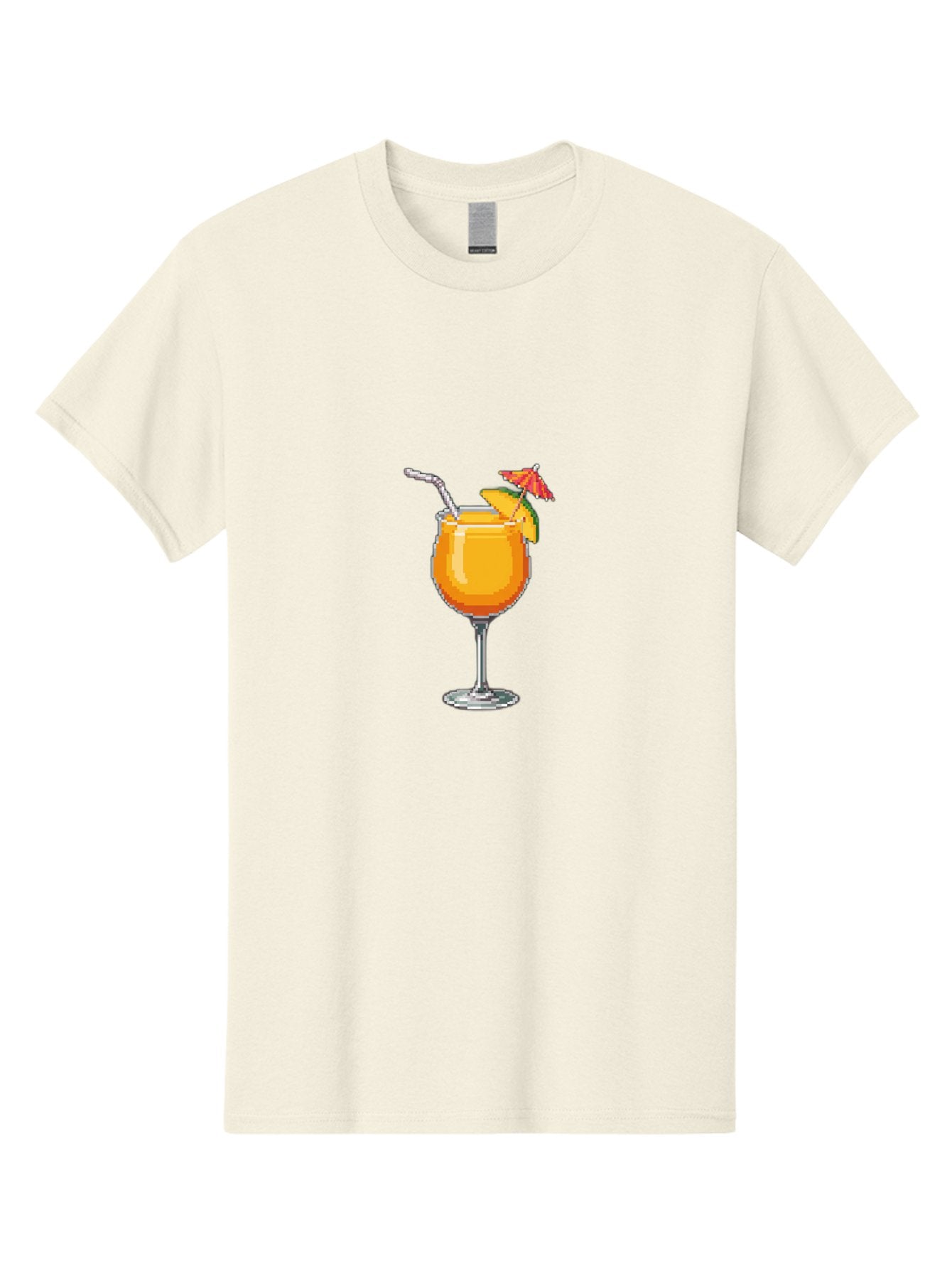 Cocktail Men'S Graphic Tee, 100% Cotton, Comfortable Casual Summer Wear, Machine Washable, Orange Cocktail, Margarita Glass, Garnished Drink, Cocktail Straw, Orange Slice, Red Umbrella, Digital Illustration, Pixel Art Bab766 6