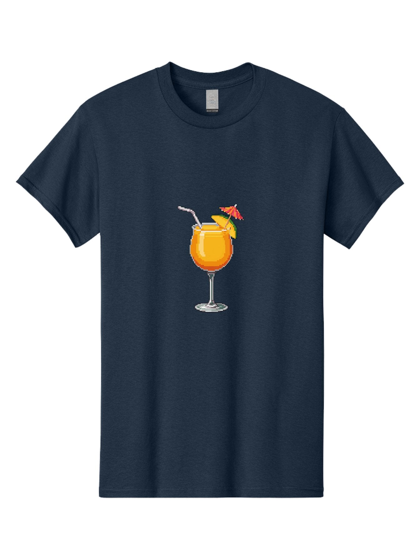 Cocktail Men'S Graphic Tee, 100% Cotton, Comfortable Casual Summer Wear, Machine Washable, Orange Cocktail, Margarita Glass, Garnished Drink, Cocktail Straw, Orange Slice, Red Umbrella, Digital Illustration, Pixel Art Bab766 11