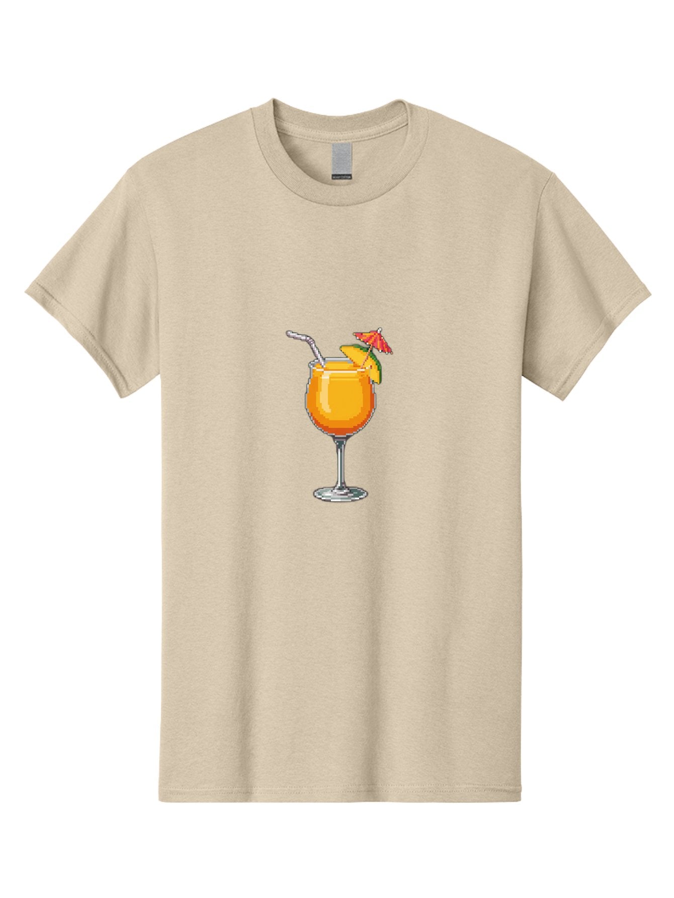 Cocktail Men'S Graphic Tee, 100% Cotton, Comfortable Casual Summer Wear, Machine Washable, Orange Cocktail, Margarita Glass, Garnished Drink, Cocktail Straw, Orange Slice, Red Umbrella, Digital Illustration, Pixel Art Bab766 3