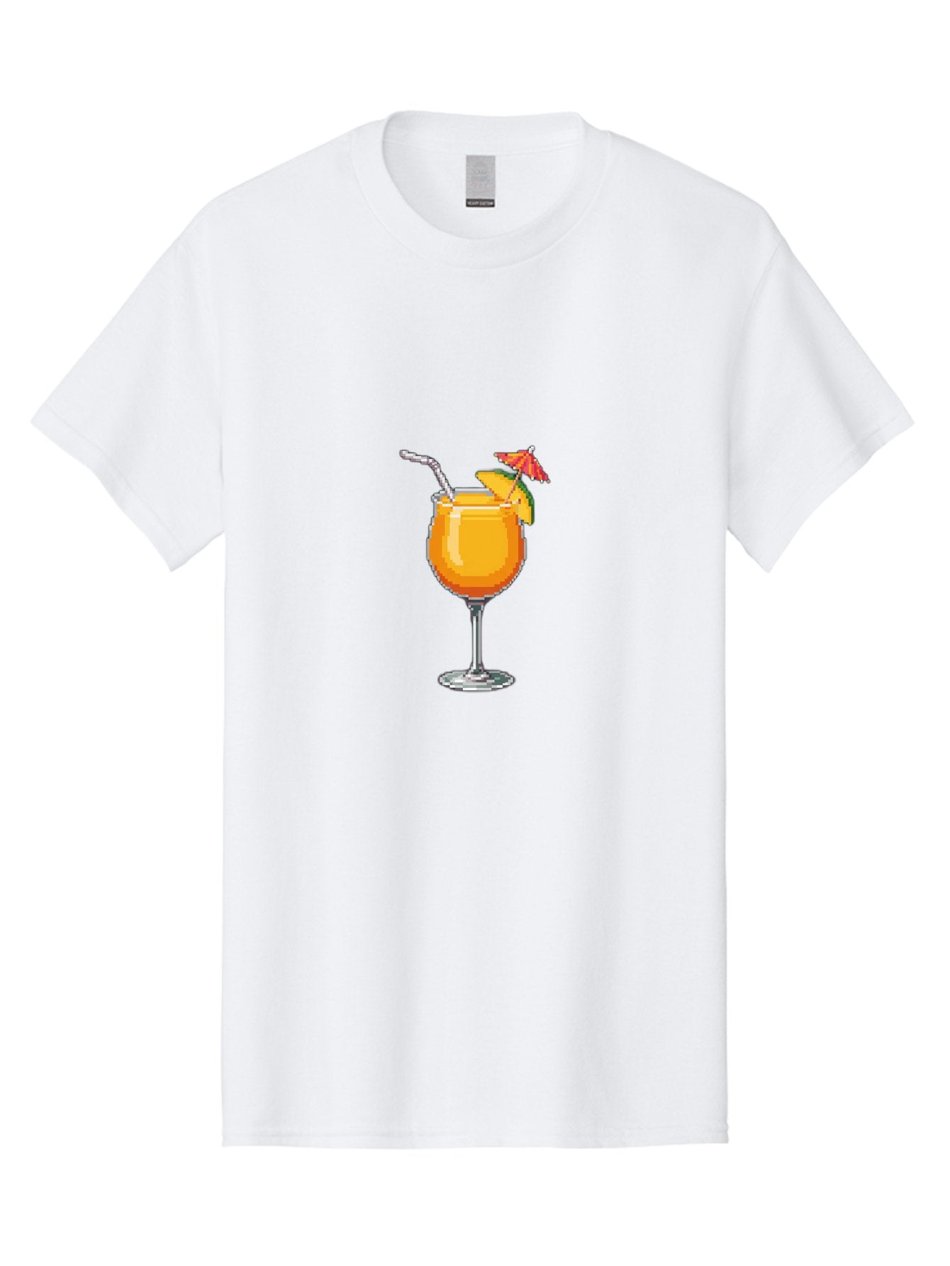 Cocktail Men'S Graphic Tee, 100% Cotton, Comfortable Casual Summer Wear, Machine Washable, Orange Cocktail, Margarita Glass, Garnished Drink, Cocktail Straw, Orange Slice, Red Umbrella, Digital Illustration, Pixel Art Bab766 13
