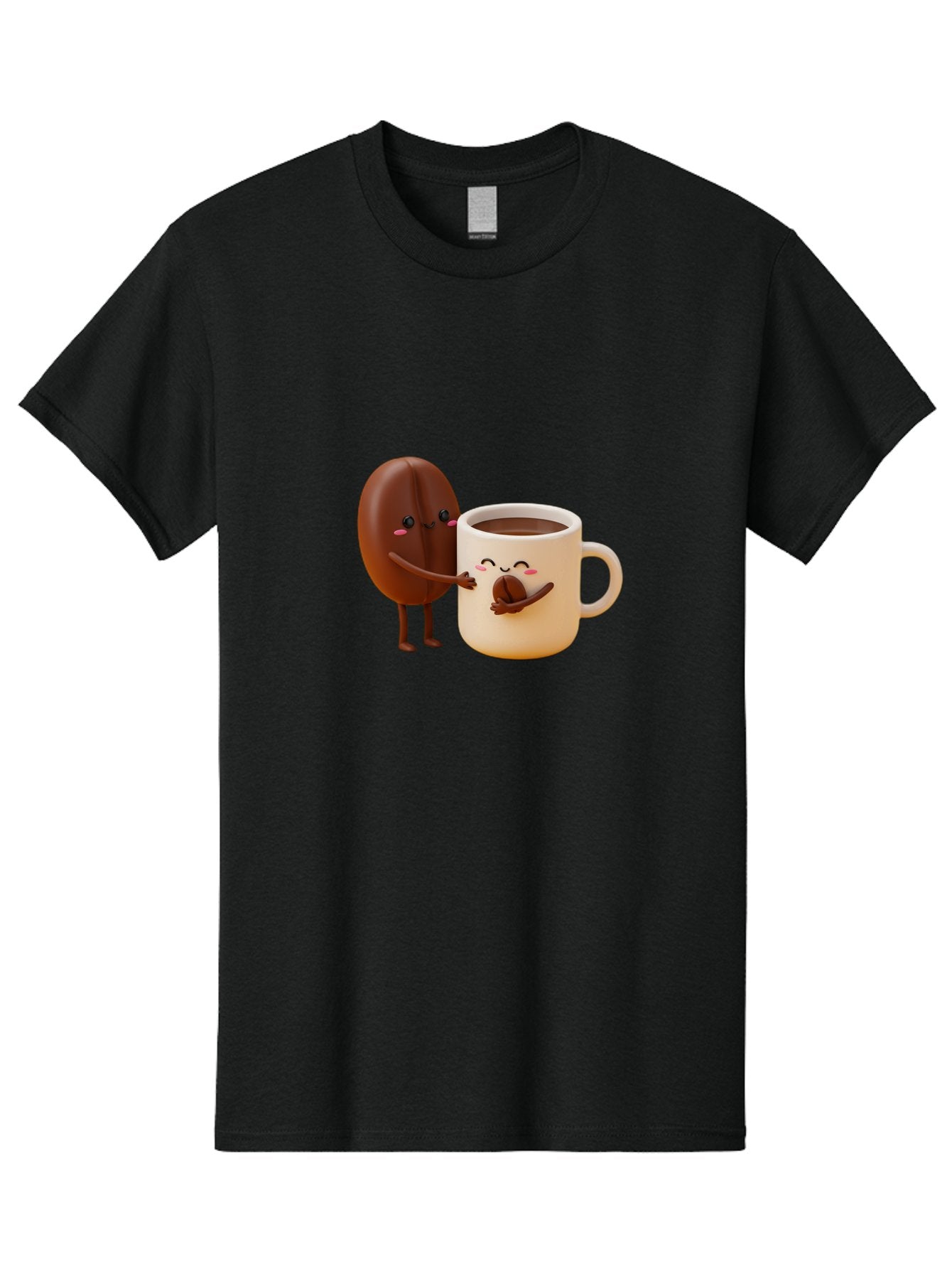 Coffee-Bean-And-Coffee-Mug Men'S Graphic Tee, 100% Cotton, Comfortable Casual Summer Wear, Machine Washable, Cartoon Coffee Bean, Anthropomorphic Coffee Mug, Cute Illustration, Digital Art, Coffee Culture, Humorous Design, Cartoon Characters, Bab770 4