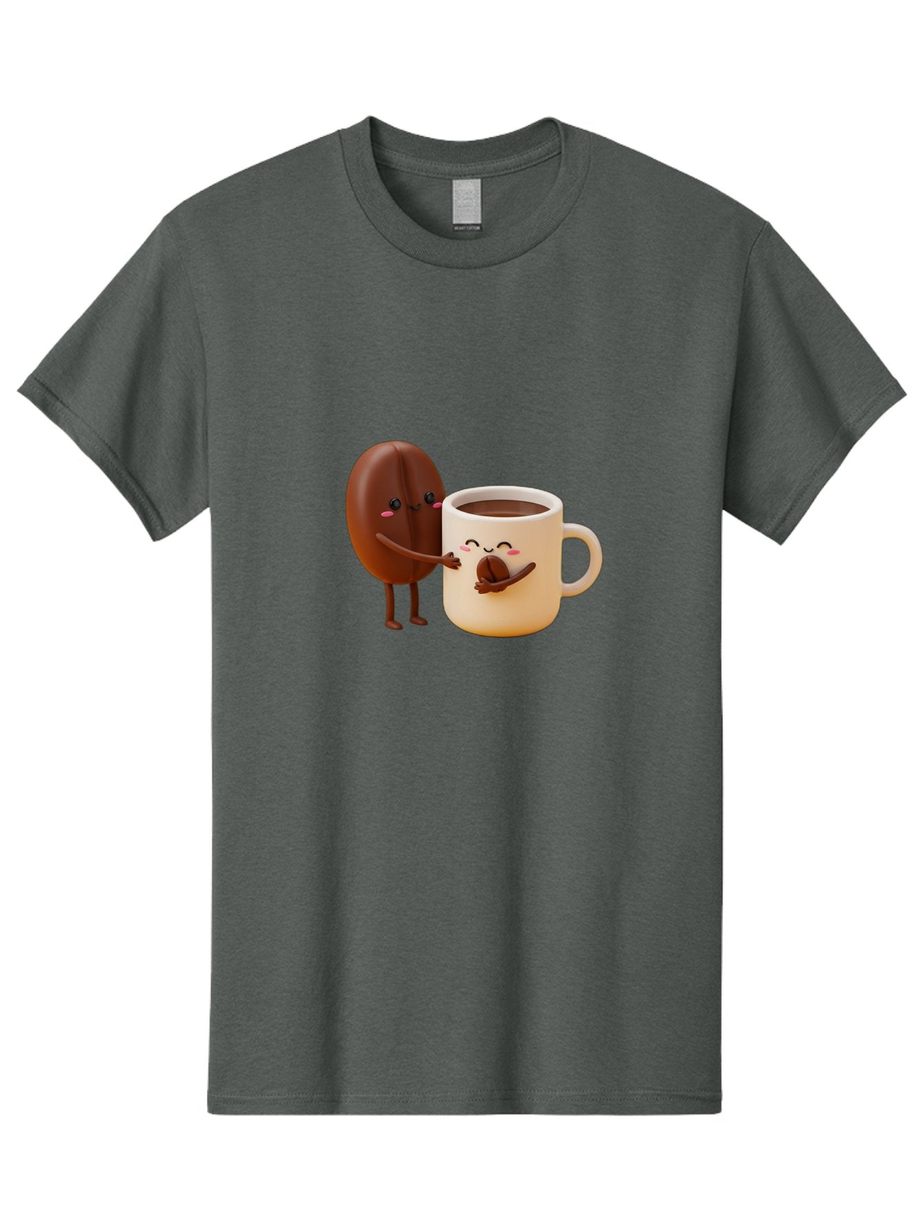 Coffee-Bean-And-Coffee-Mug Men'S Graphic Tee, 100% Cotton, Comfortable Casual Summer Wear, Machine Washable, Cartoon Coffee Bean, Anthropomorphic Coffee Mug, Cute Illustration, Digital Art, Coffee Culture, Humorous Design, Cartoon Characters, Bab770