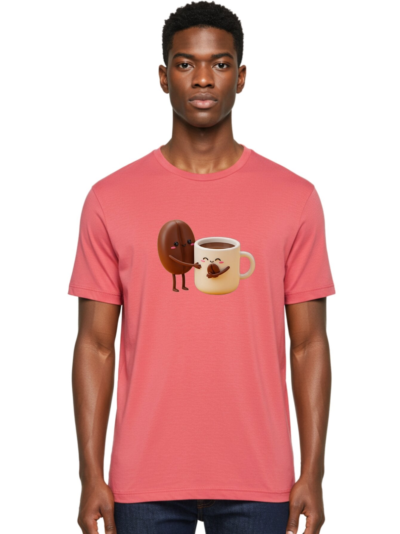 Coffee-Bean-And-Coffee-Mug Men'S Graphic Tee, 100% Cotton, Comfortable Casual Summer Wear, Machine Washable, Cartoon Coffee Bean, Anthropomorphic Coffee Mug, Cute Illustration, Digital Art, Coffee Culture, Humorous Design, Cartoon Characters, Bab770 26