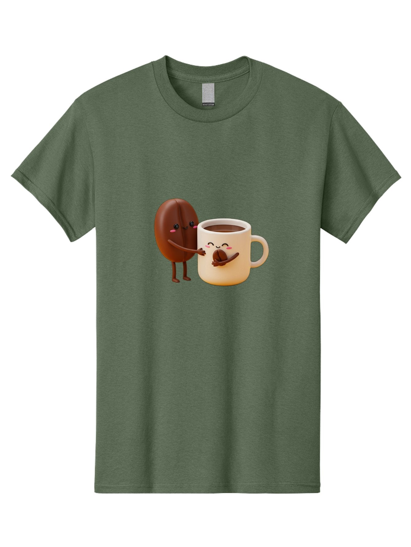 Coffee-Bean-And-Coffee-Mug Men'S Graphic Tee, 100% Cotton, Comfortable Casual Summer Wear, Machine Washable, Cartoon Coffee Bean, Anthropomorphic Coffee Mug, Cute Illustration, Digital Art, Coffee Culture, Humorous Design, Cartoon Characters, Bab770 3