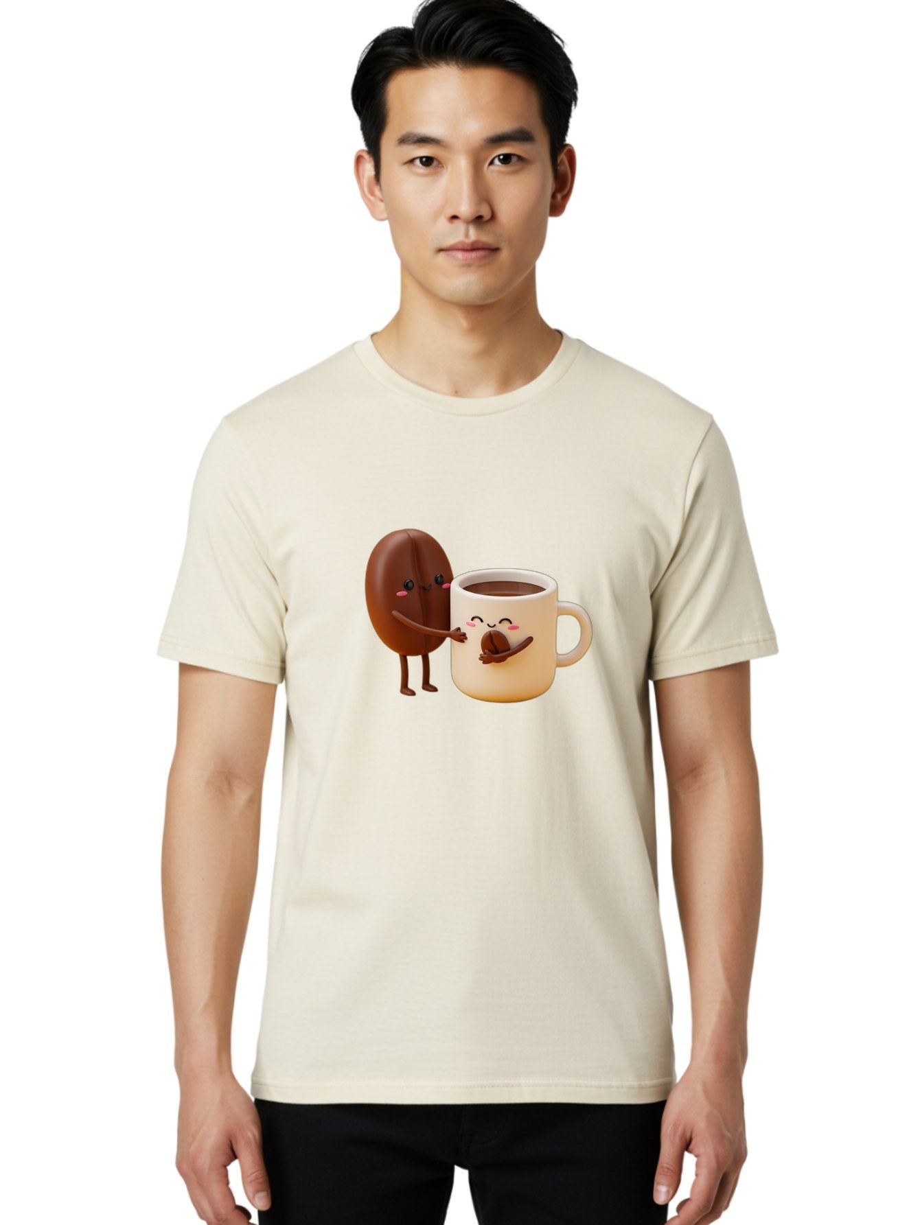 Coffee-Bean-And-Coffee-Mug Men'S Graphic Tee, 100% Cotton, Comfortable Casual Summer Wear, Machine Washable, Cartoon Coffee Bean, Anthropomorphic Coffee Mug, Cute Illustration, Digital Art, Coffee Culture, Humorous Design, Cartoon Characters, Bab770 28