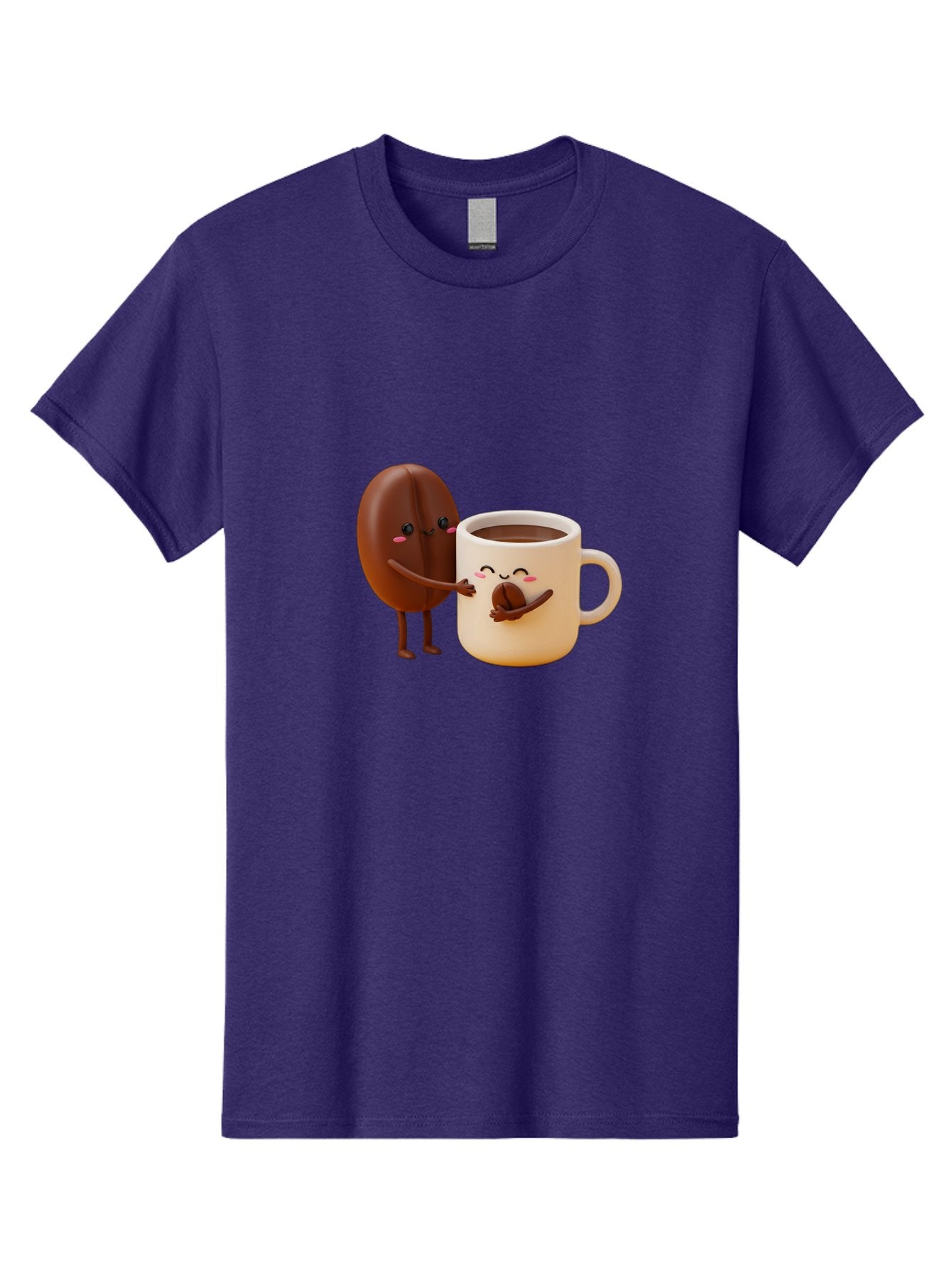 Coffee-Bean-And-Coffee-Mug Men'S Graphic Tee, 100% Cotton, Comfortable Casual Summer Wear, Machine Washable, Cartoon Coffee Bean, Anthropomorphic Coffee Mug, Cute Illustration, Digital Art, Coffee Culture, Humorous Design, Cartoon Characters, Bab770