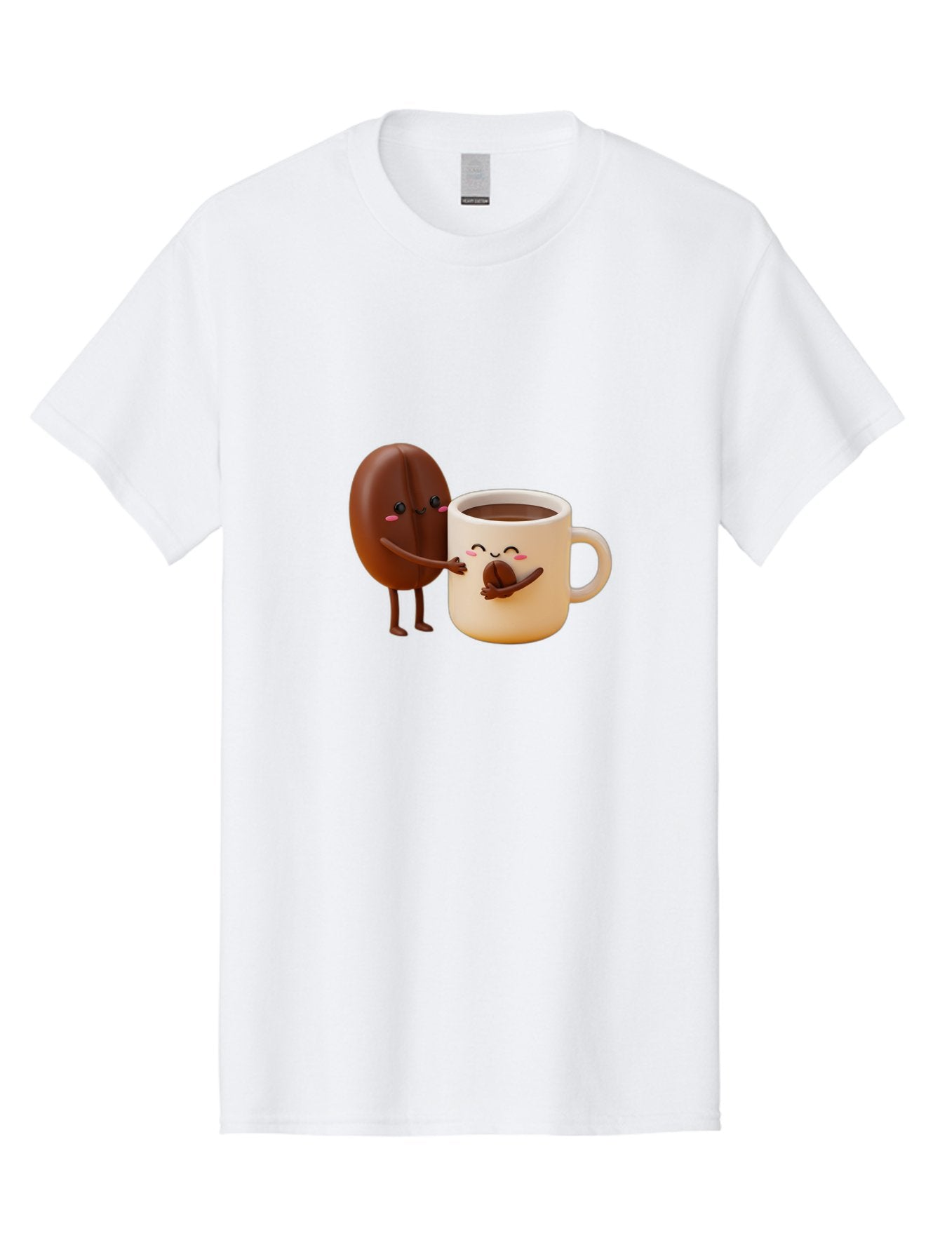 Coffee-Bean-And-Coffee-Mug Men'S Graphic Tee, 100% Cotton, Comfortable Casual Summer Wear, Machine Washable, Cartoon Coffee Bean, Anthropomorphic Coffee Mug, Cute Illustration, Digital Art, Coffee Culture, Humorous Design, Cartoon Characters, Bab770 5