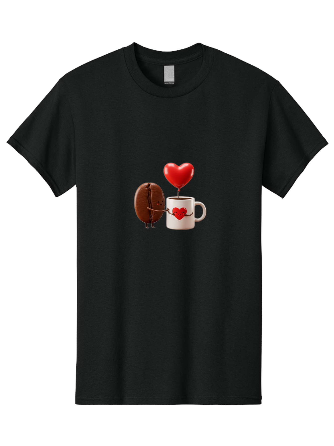 Coffee-Bean-And-Heart Men'S Graphic Tee, 100% Cotton, Comfortable Casual Summer Wear, Machine Washable, Cartoon Coffee Bean, Smiling Coffee Mug, Red Heart Balloon, Love Coffee, Adorable Characters, Coffee Lovers, Cute Illustration, Bab771 10