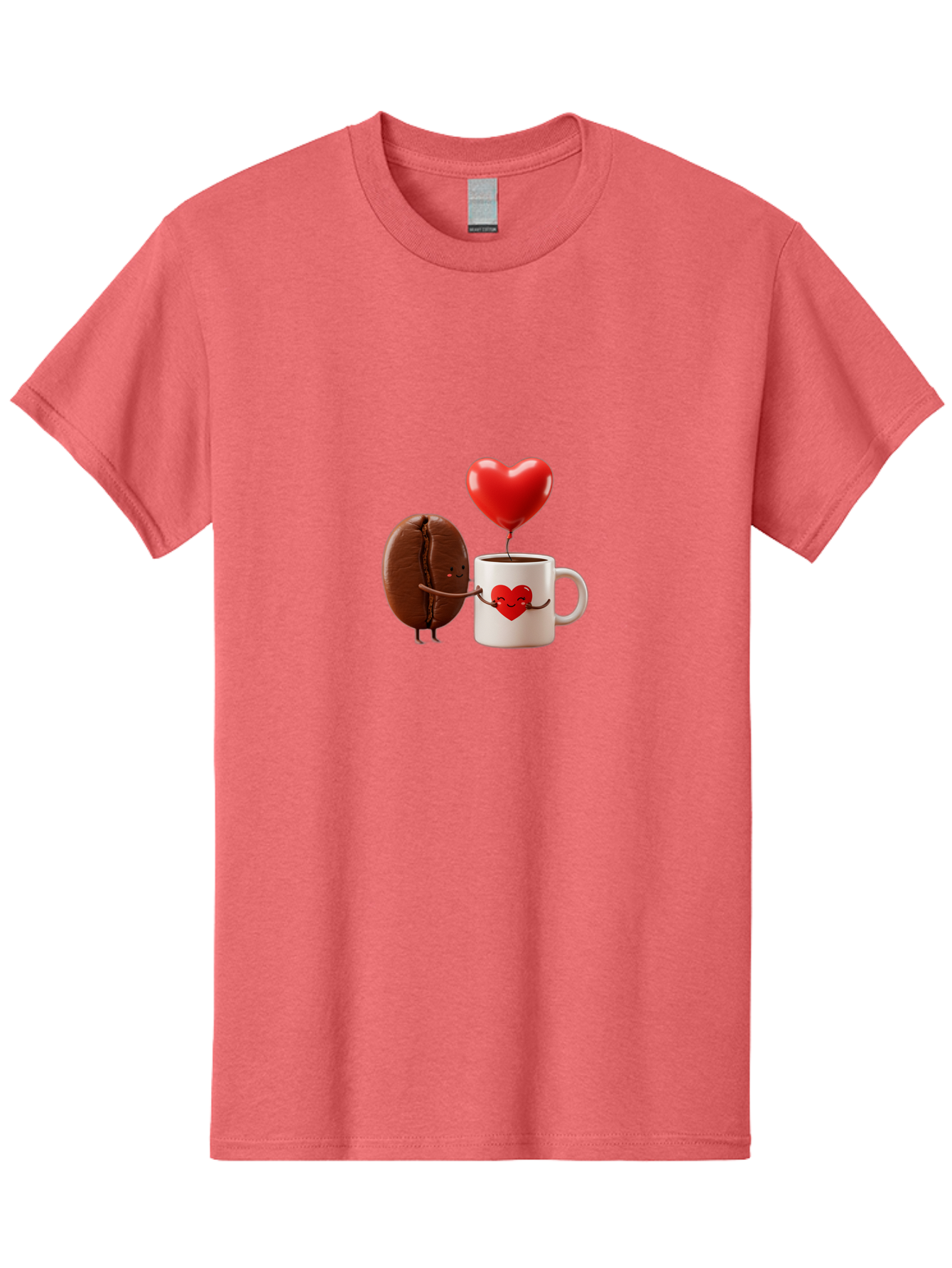 Coffee-Bean-And-Heart Men'S Graphic Tee, 100% Cotton, Comfortable Casual Summer Wear, Machine Washable, Cartoon Coffee Bean, Smiling Coffee Mug, Red Heart Balloon, Love Coffee, Adorable Characters, Coffee Lovers, Cute Illustration, Bab771 7