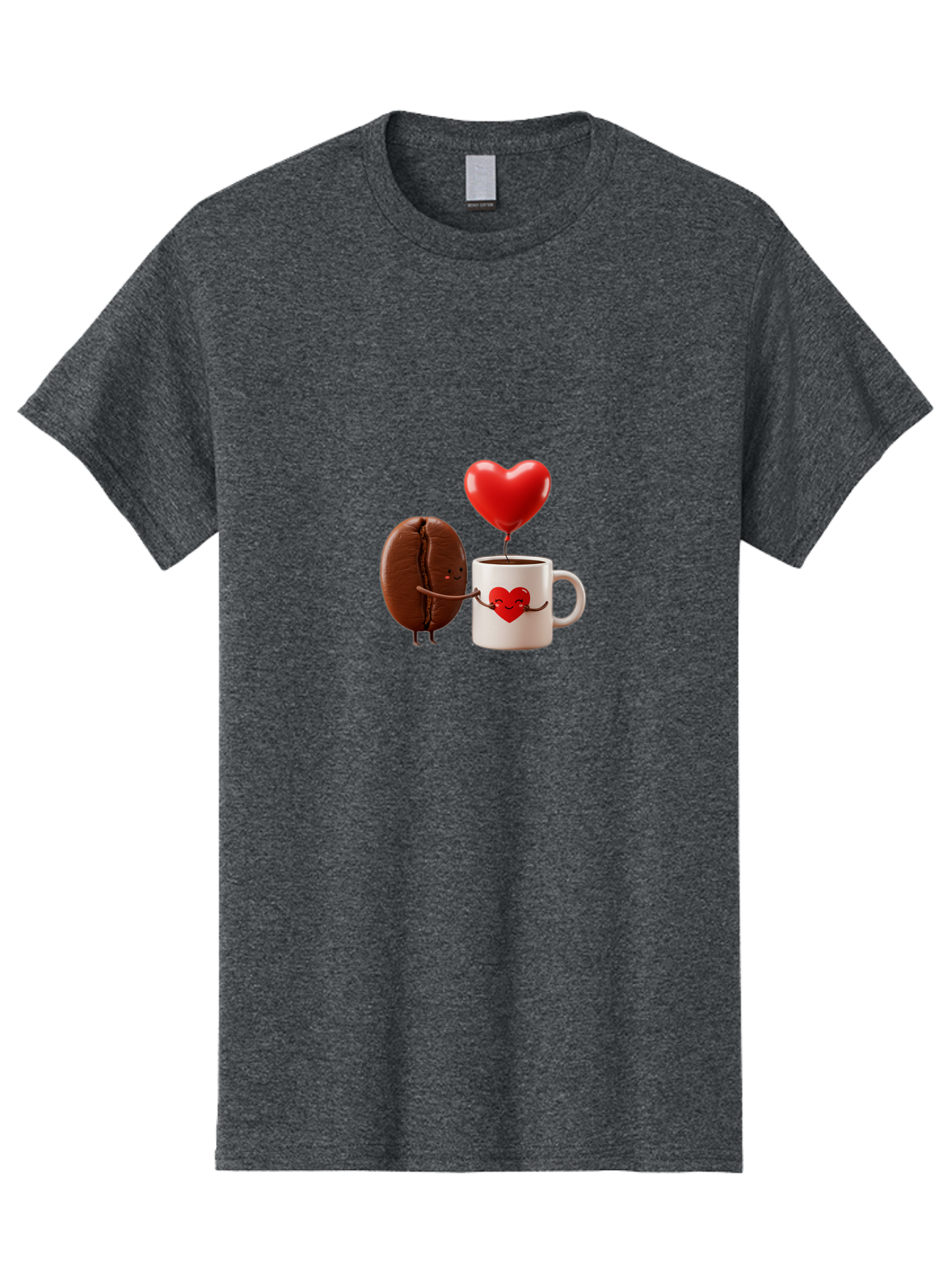 Coffee-Bean-And-Heart Men'S Graphic Tee, 100% Cotton, Comfortable Casual Summer Wear, Machine Washable, Cartoon Coffee Bean, Smiling Coffee Mug, Red Heart Balloon, Love Coffee, Adorable Characters, Coffee Lovers, Cute Illustration, Bab771 11