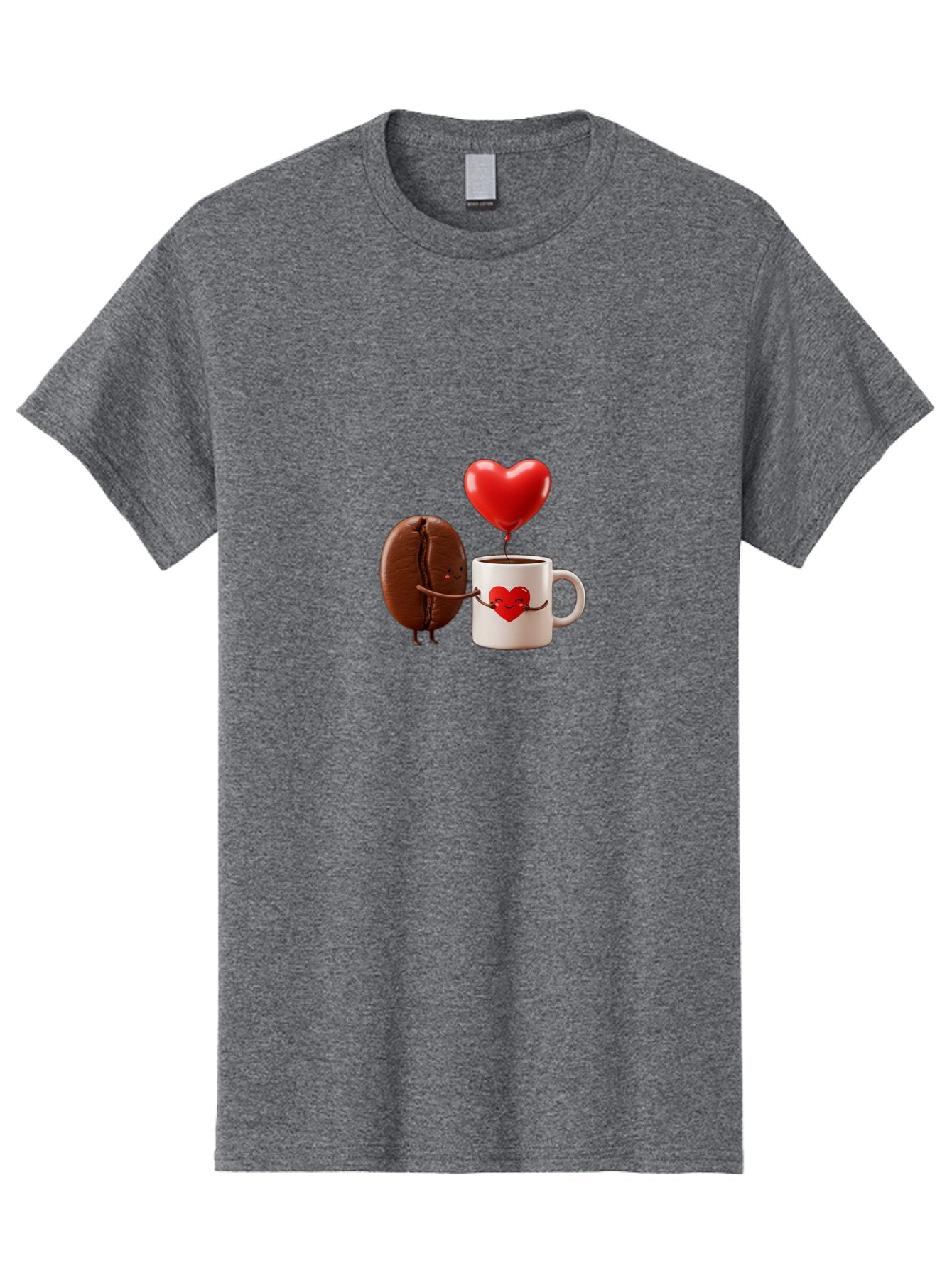 Coffee-Bean-And-Heart Men'S Graphic Tee, 100% Cotton, Comfortable Casual Summer Wear, Machine Washable, Cartoon Coffee Bean, Smiling Coffee Mug, Red Heart Balloon, Love Coffee, Adorable Characters, Coffee Lovers, Cute Illustration, Bab771 9