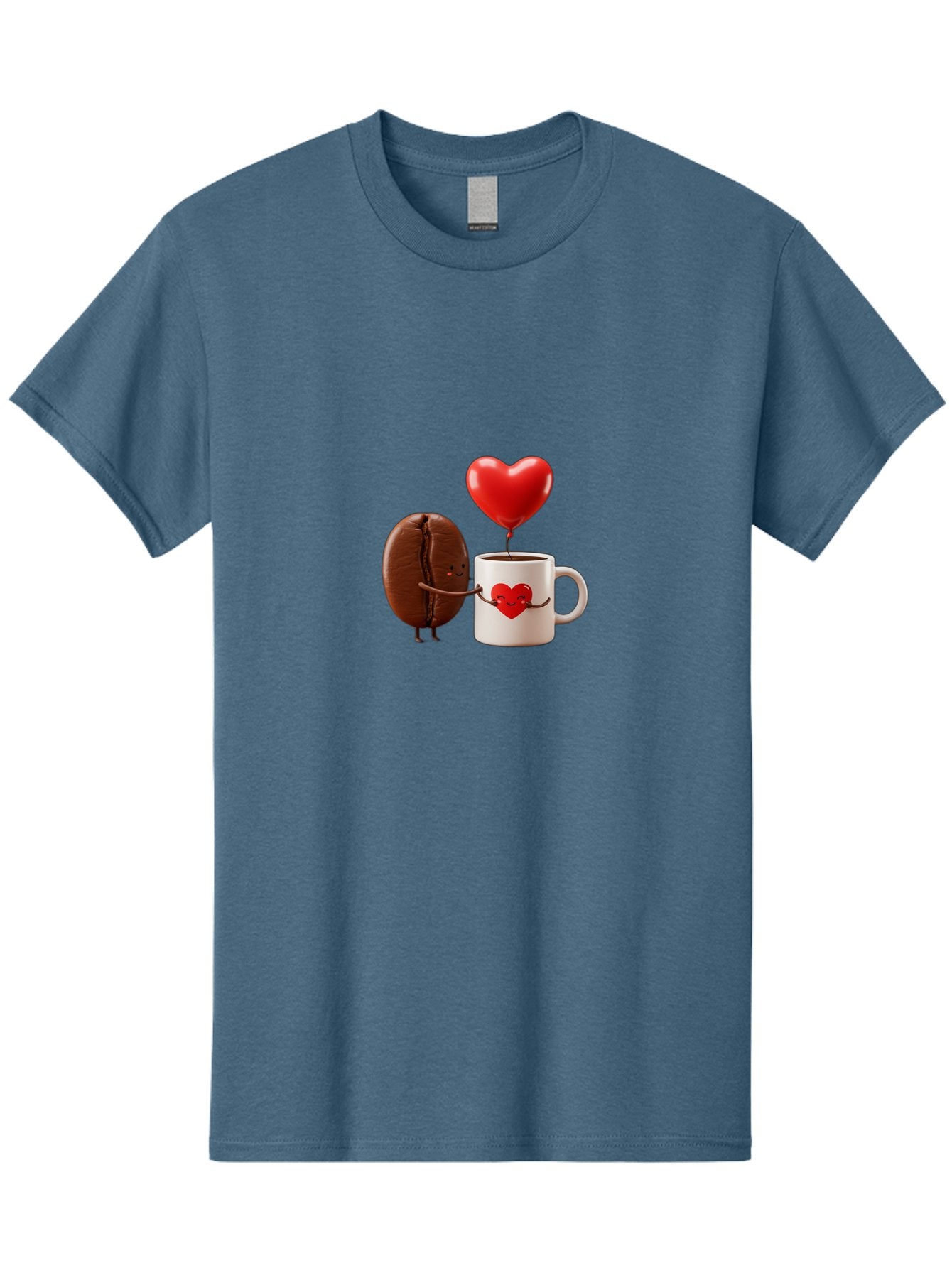Coffee-Bean-And-Heart Men'S Graphic Tee, 100% Cotton, Comfortable Casual Summer Wear, Machine Washable, Cartoon Coffee Bean, Smiling Coffee Mug, Red Heart Balloon, Love Coffee, Adorable Characters, Coffee Lovers, Cute Illustration, Bab771 11