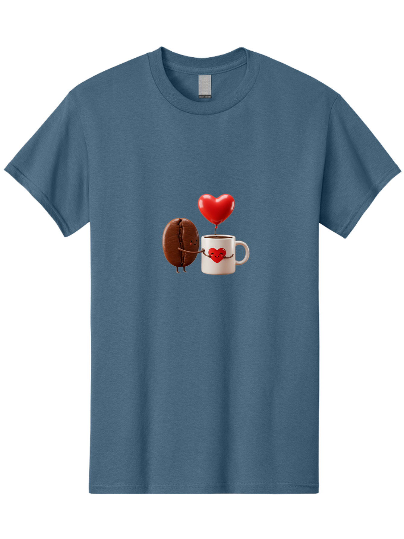 Coffee-Bean-And-Heart Men'S Graphic Tee, 100% Cotton, Comfortable Casual Summer Wear, Machine Washable, Cartoon Coffee Bean, Smiling Coffee Mug, Red Heart Balloon, Love Coffee, Adorable Characters, Coffee Lovers, Cute Illustration, Bab771 4