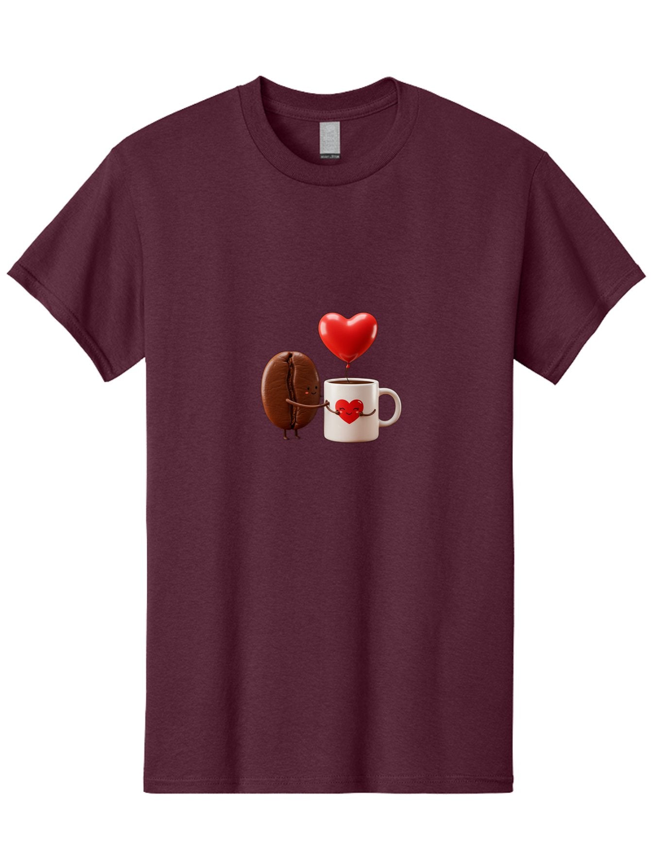 Coffee-Bean-And-Heart Men'S Graphic Tee, 100% Cotton, Comfortable Casual Summer Wear, Machine Washable, Cartoon Coffee Bean, Smiling Coffee Mug, Red Heart Balloon, Love Coffee, Adorable Characters, Coffee Lovers, Cute Illustration, Bab771 14