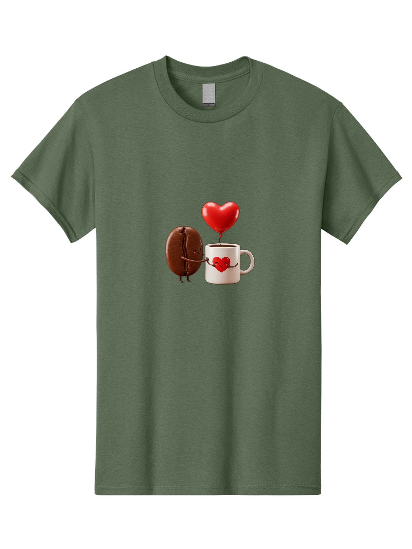 Coffee-Bean-And-Heart Men'S Graphic Tee, 100% Cotton, Comfortable Casual Summer Wear, Machine Washable, Cartoon Coffee Bean, Smiling Coffee Mug, Red Heart Balloon, Love Coffee, Adorable Characters, Coffee Lovers, Cute Illustration, Bab771 15