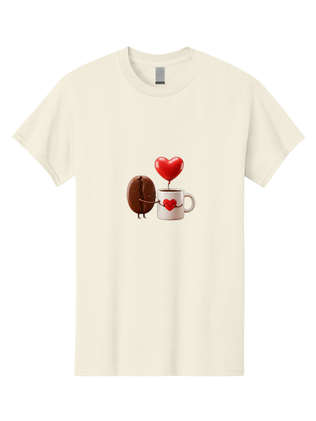 Coffee-Bean-And-Heart Men'S Graphic Tee, 100% Cotton, Comfortable Casual Summer Wear, Machine Washable, Cartoon Coffee Bean, Smiling Coffee Mug, Red Heart Balloon, Love Coffee, Adorable Characters, Coffee Lovers, Cute Illustration, Bab771 8