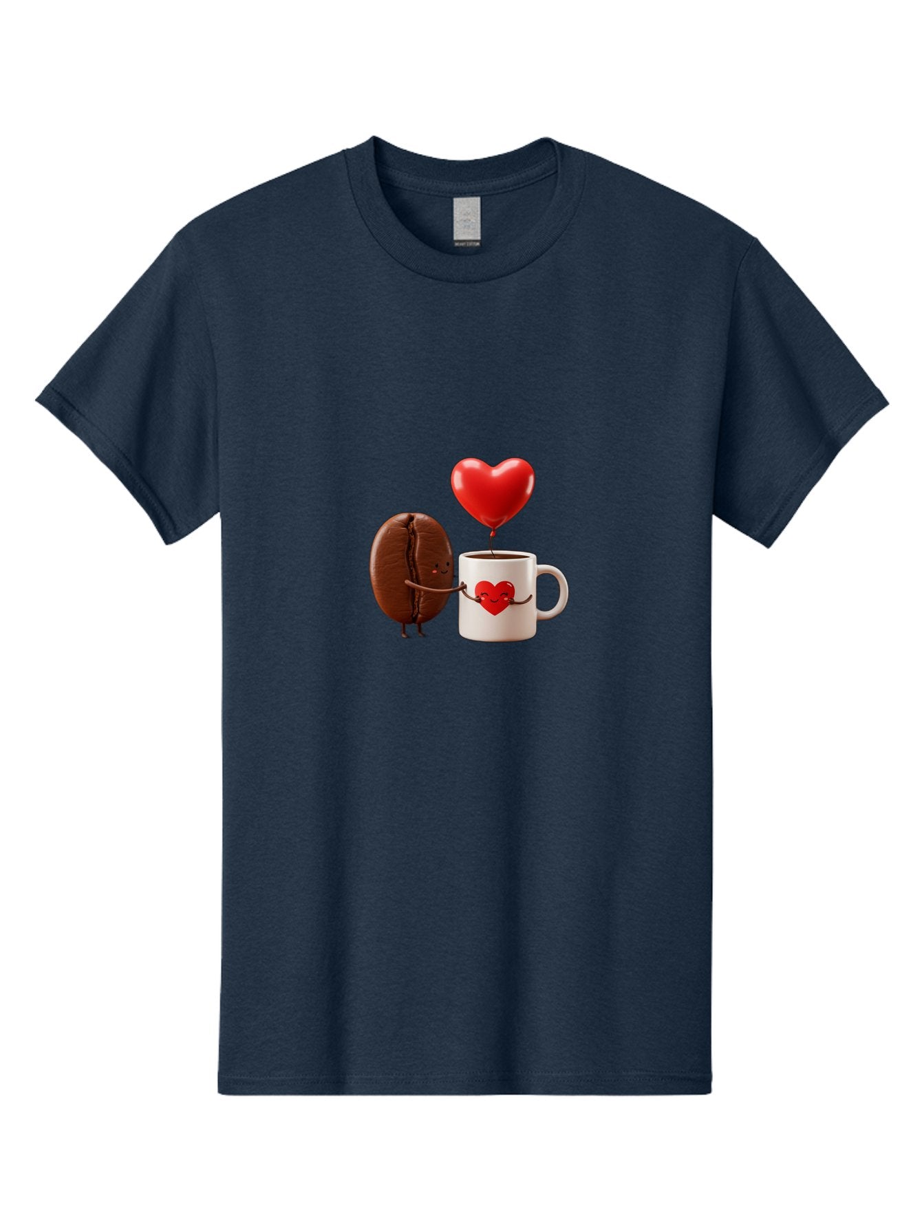 Coffee-Bean-And-Heart Men'S Graphic Tee, 100% Cotton, Comfortable Casual Summer Wear, Machine Washable, Cartoon Coffee Bean, Smiling Coffee Mug, Red Heart Balloon, Love Coffee, Adorable Characters, Coffee Lovers, Cute Illustration, Bab771 7