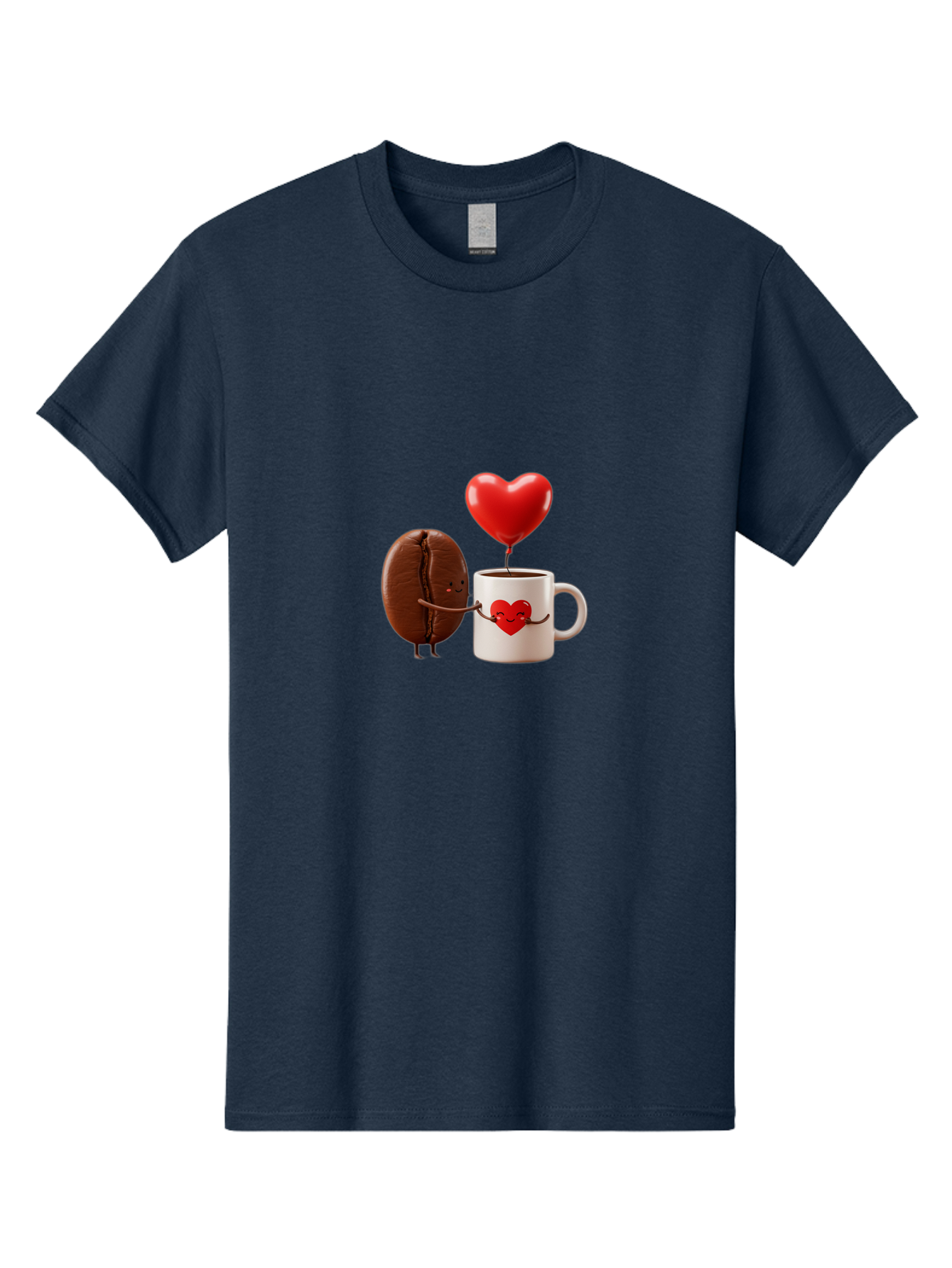 Coffee-Bean-And-Heart Men'S Graphic Tee, 100% Cotton, Comfortable Casual Summer Wear, Machine Washable, Cartoon Coffee Bean, Smiling Coffee Mug, Red Heart Balloon, Love Coffee, Adorable Characters, Coffee Lovers, Cute Illustration, Bab771 13
