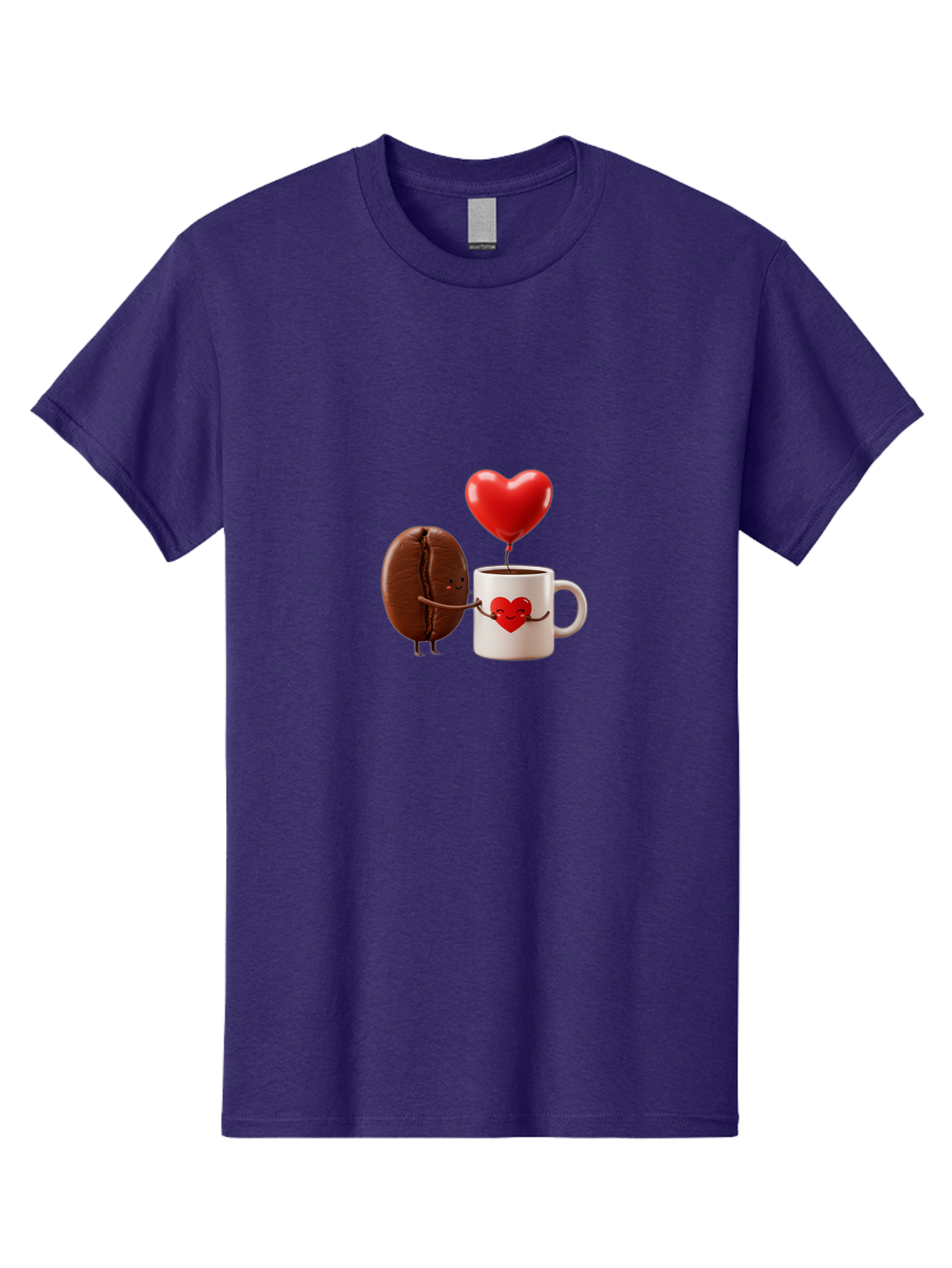 Coffee-Bean-And-Heart Men'S Graphic Tee, 100% Cotton, Comfortable Casual Summer Wear, Machine Washable, Cartoon Coffee Bean, Smiling Coffee Mug, Red Heart Balloon, Love Coffee, Adorable Characters, Coffee Lovers, Cute Illustration, Bab771 9