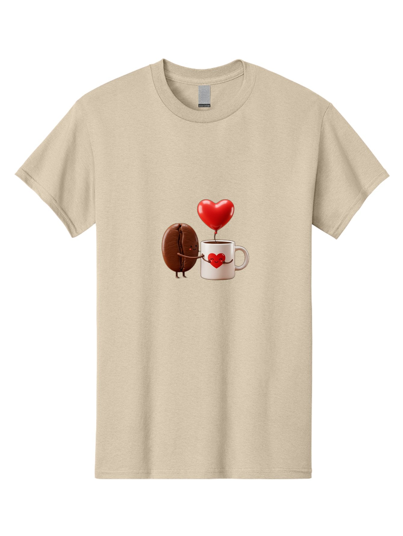 Coffee-Bean-And-Heart Men'S Graphic Tee, 100% Cotton, Comfortable Casual Summer Wear, Machine Washable, Cartoon Coffee Bean, Smiling Coffee Mug, Red Heart Balloon, Love Coffee, Adorable Characters, Coffee Lovers, Cute Illustration, Bab771 8