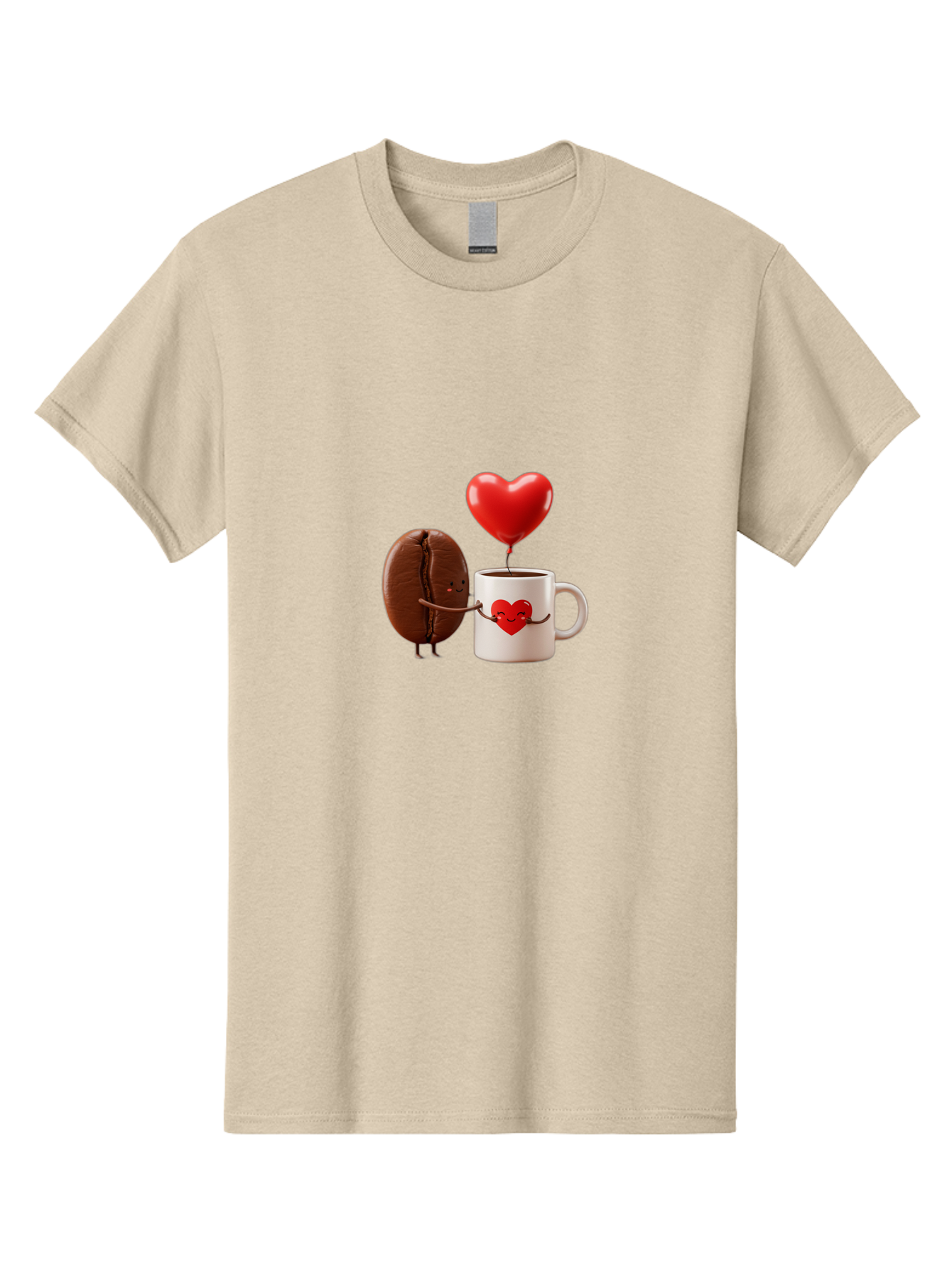 Coffee-Bean-And-Heart Men'S Graphic Tee, 100% Cotton, Comfortable Casual Summer Wear, Machine Washable, Cartoon Coffee Bean, Smiling Coffee Mug, Red Heart Balloon, Love Coffee, Adorable Characters, Coffee Lovers, Cute Illustration, Bab771 6