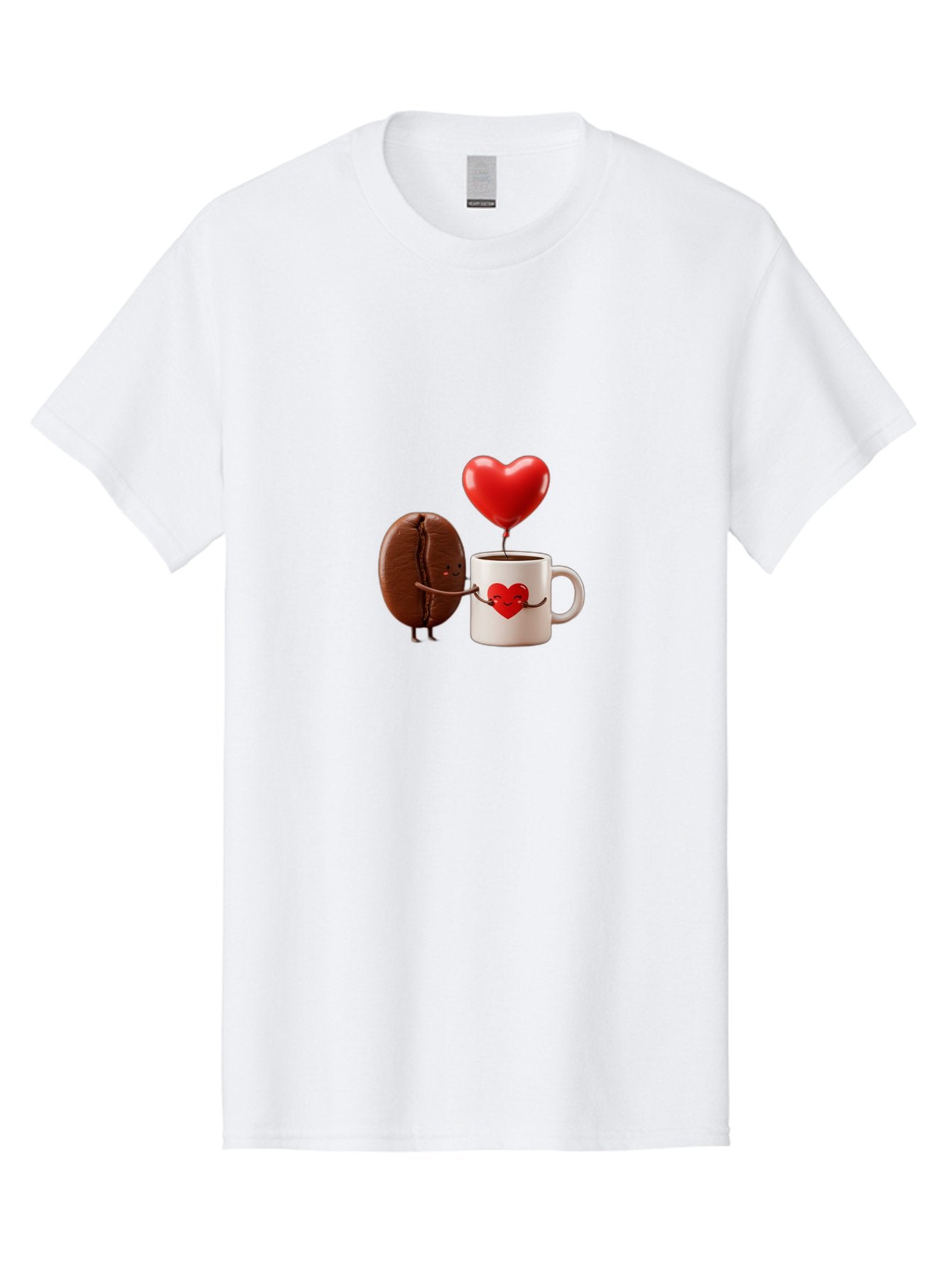 Coffee-Bean-And-Heart Men'S Graphic Tee, 100% Cotton, Comfortable Casual Summer Wear, Machine Washable, Cartoon Coffee Bean, Smiling Coffee Mug, Red Heart Balloon, Love Coffee, Adorable Characters, Coffee Lovers, Cute Illustration, Bab771 12